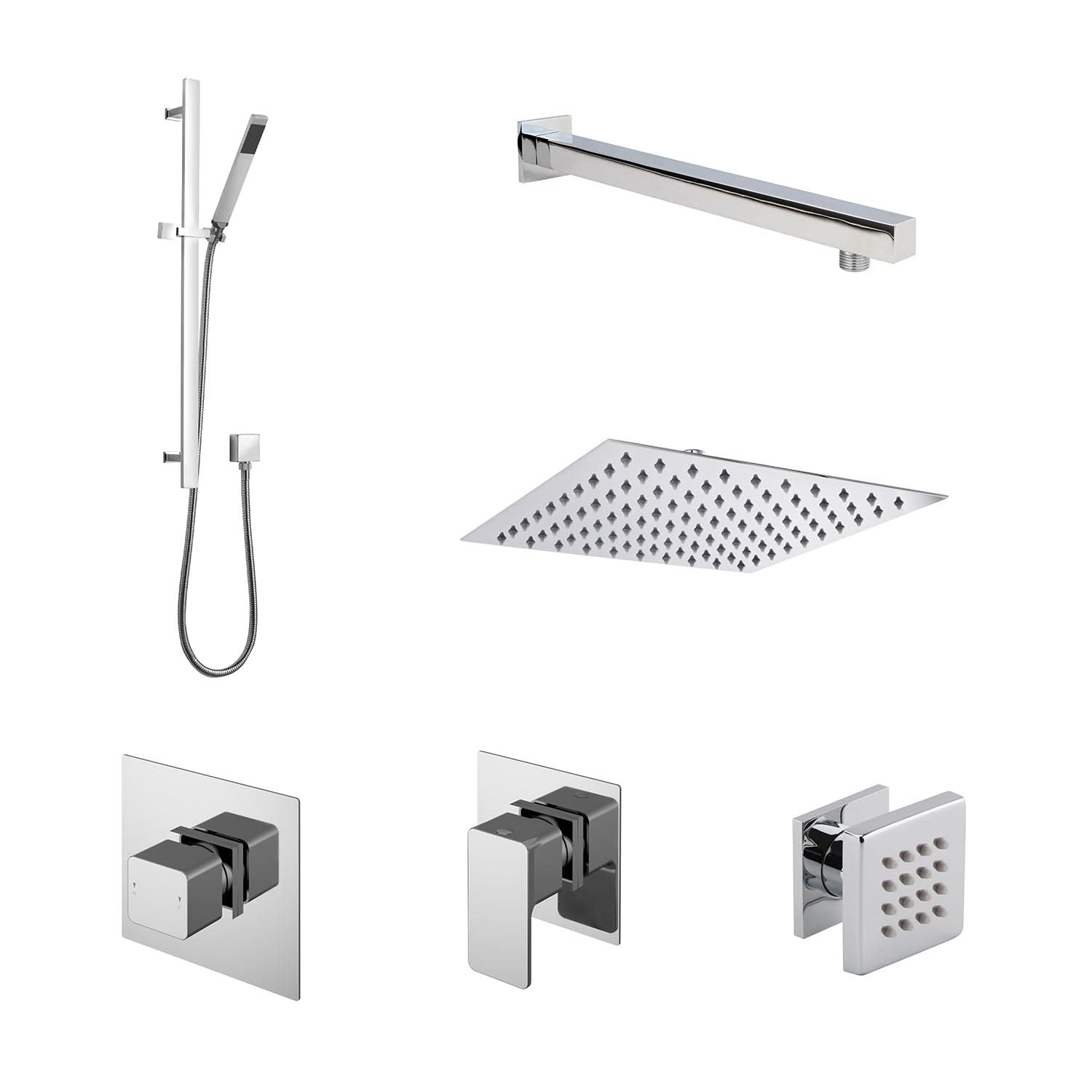 Nuie Windon 3 Outlet Concealed Shower Valve With Kit And Stop Tap - Chrome