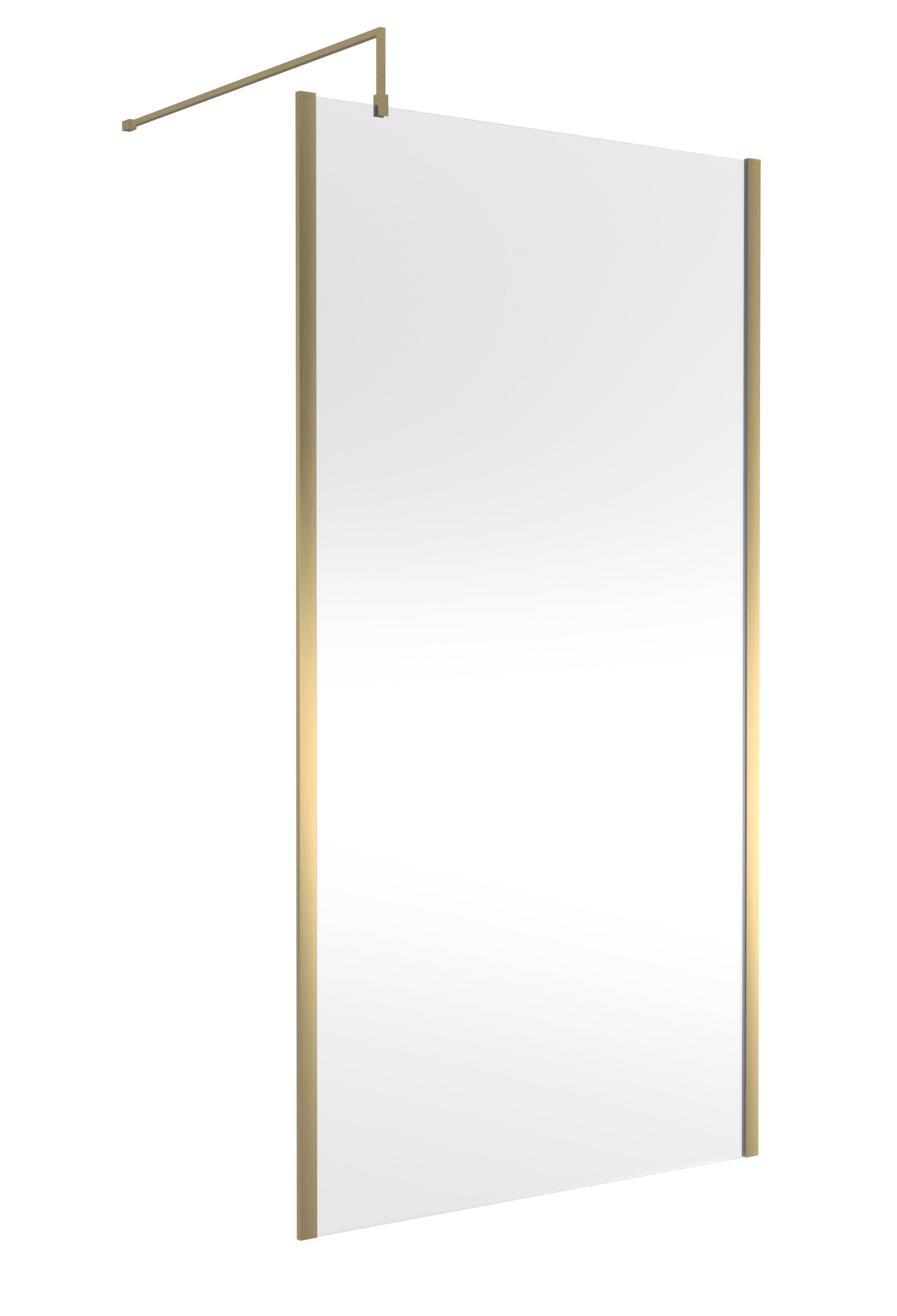 Hudson Reed Outer Framed Wetroom Screen with Support Bar, Durable Glass Wetroom Panel for Modern Bathroom in Brushed Brass, 1100mm