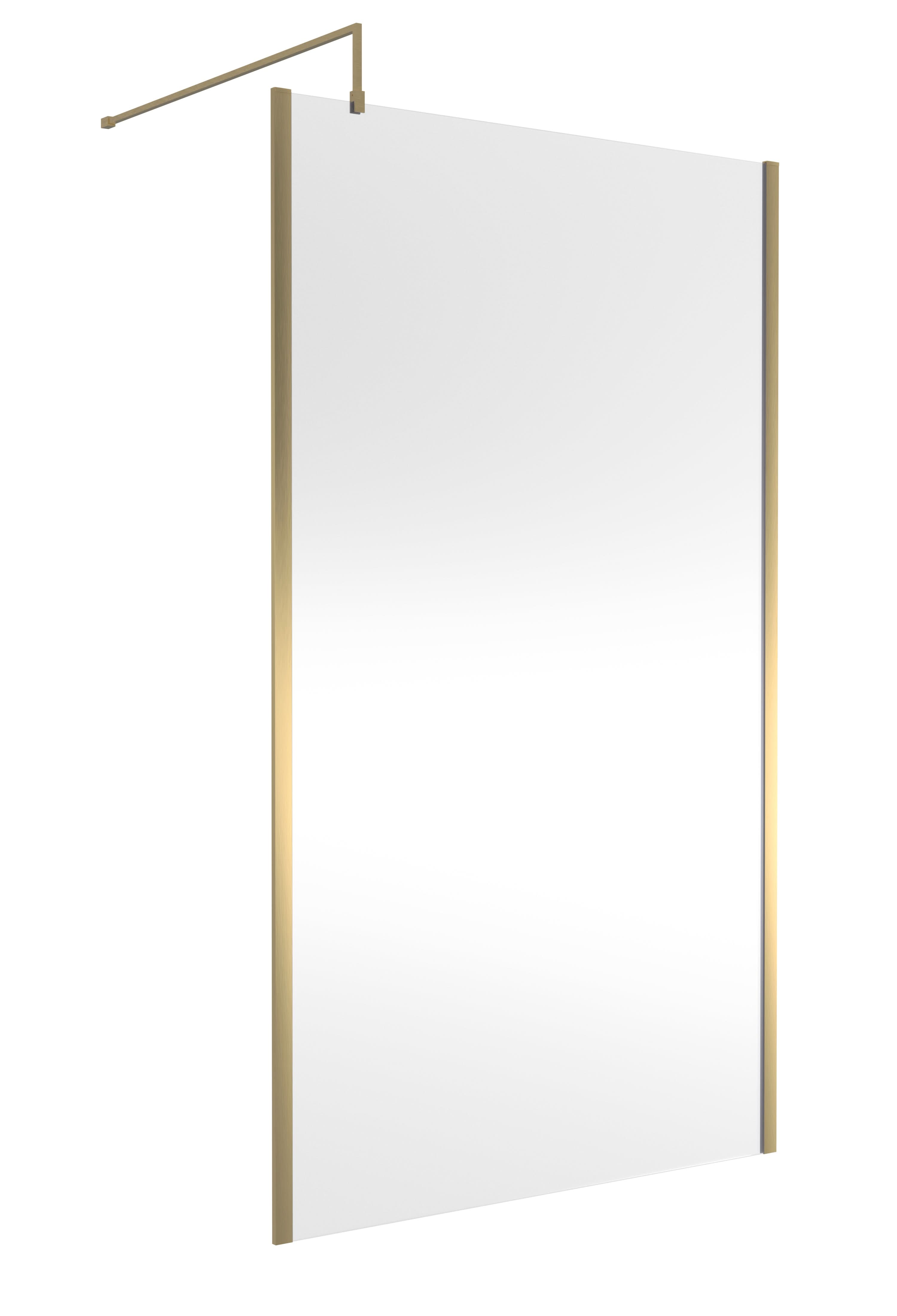 Hudson Reed Outer Framed Wetroom Screen with Support Bar, Durable Glass Wetroom Panel for Modern Bathroom in Brushed Brass, 1200mm