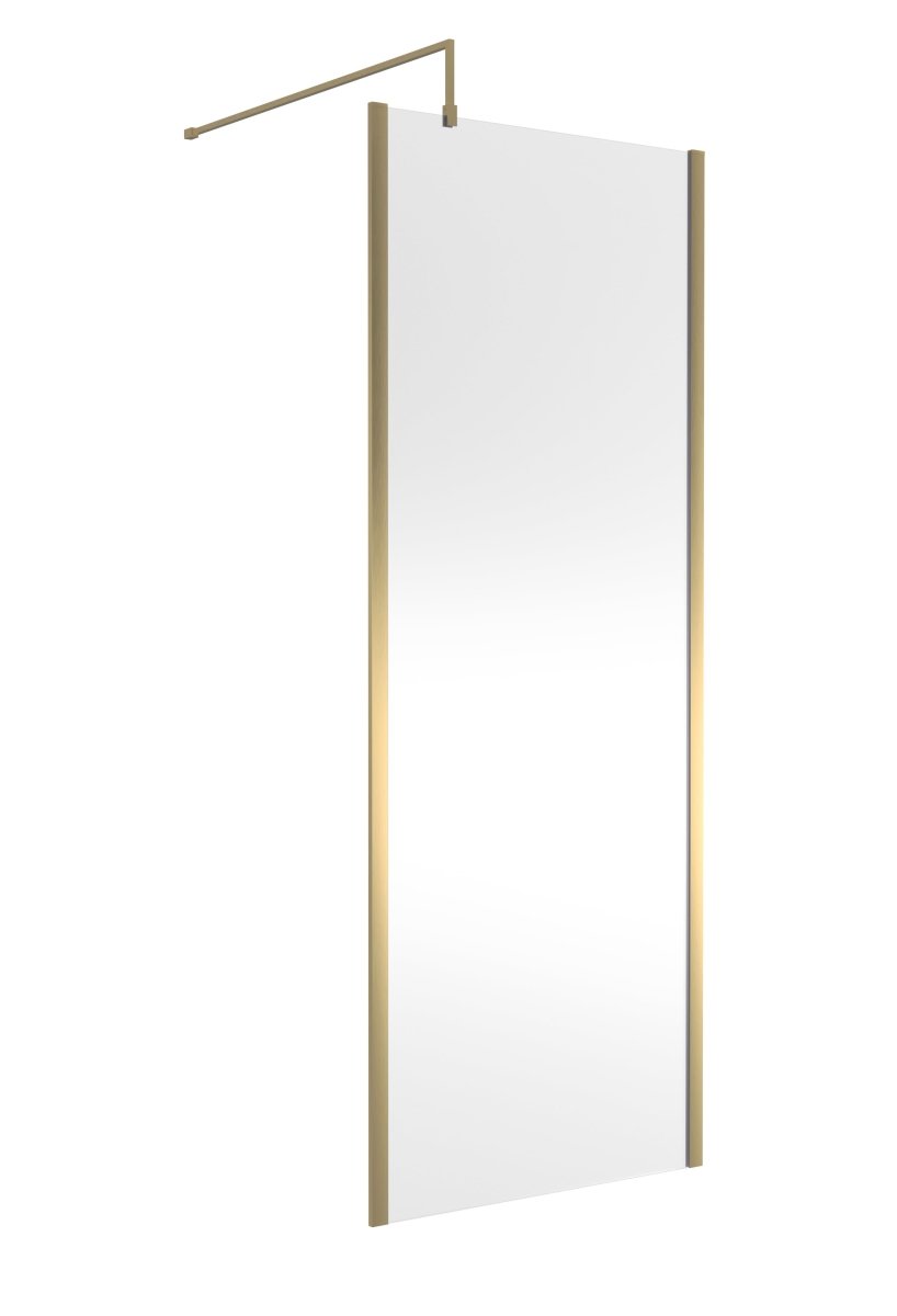 Hudson Reed Outer Framed Wetroom Screen with Support Bar, Durable Glass Wetroom Panel for Modern Bathroom in Brushed Brass, 800mm