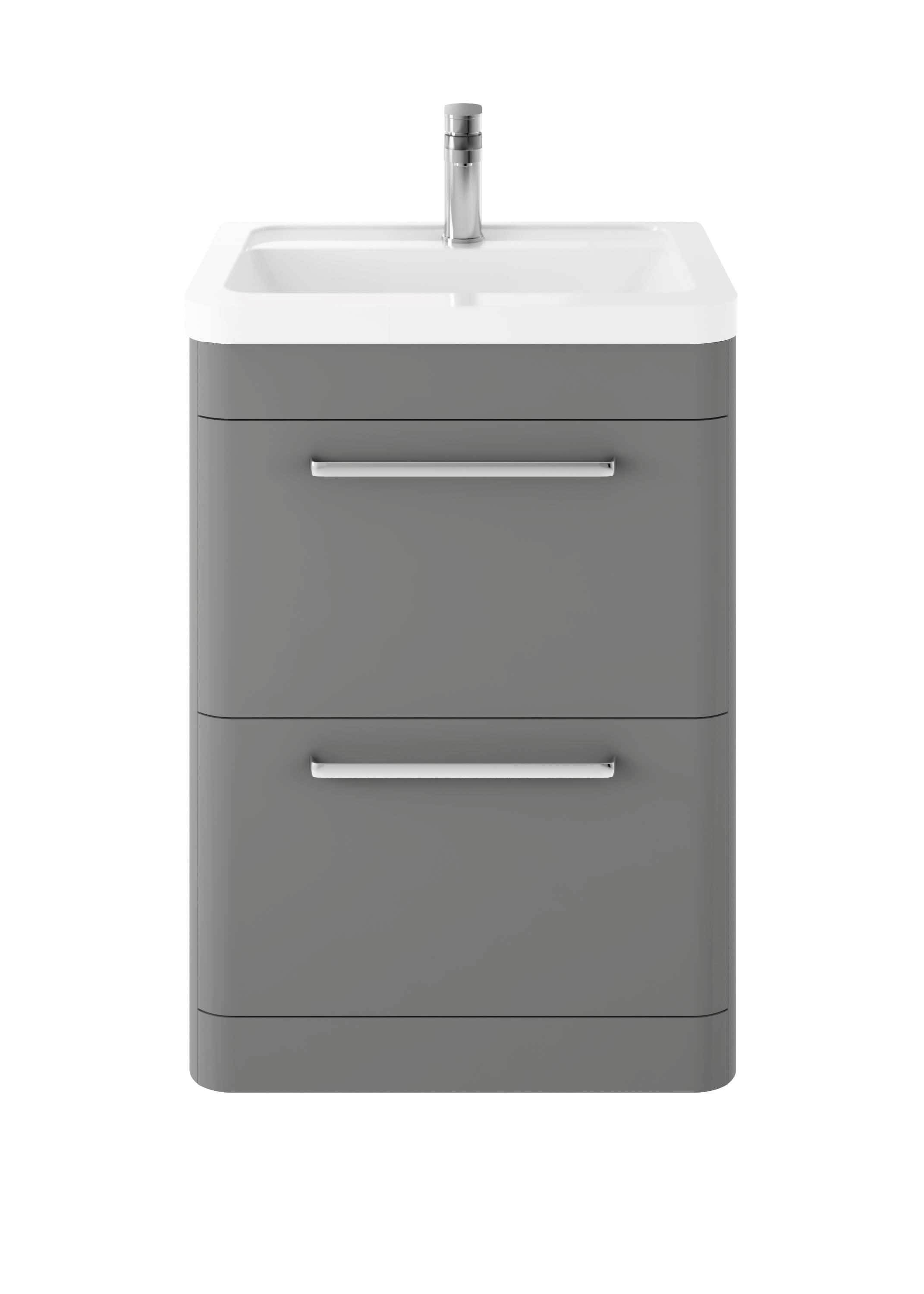 Hudson Reed Solar Floor Standing 2 Door Vanity Unit with Ceramic Basin, Durable Modern Vanity Unit in Cool Grey, 600mm