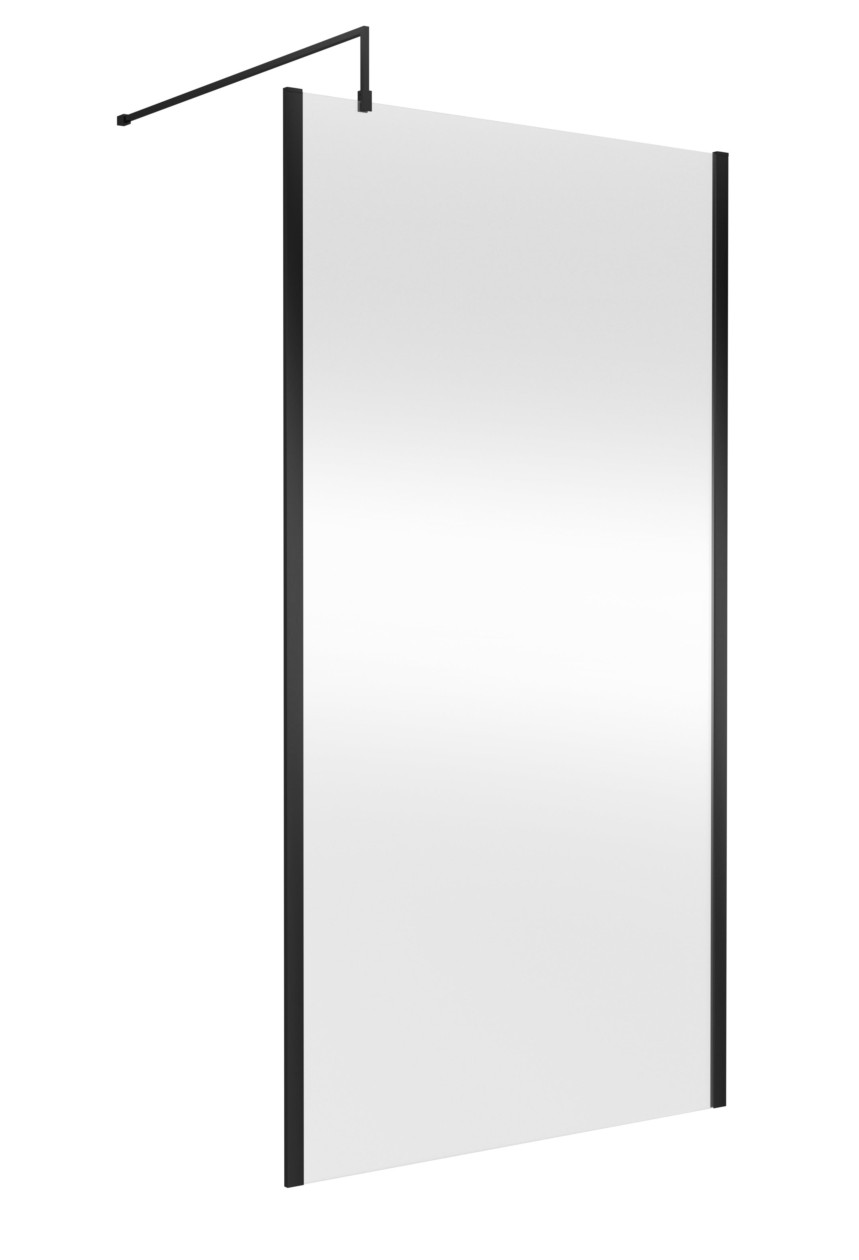 Hudson Reed Outer Framed Wetroom Screen with Support Bar, Durable Glass Wetroom Panel for Modern Bathroom in Matt Black, 1100mm