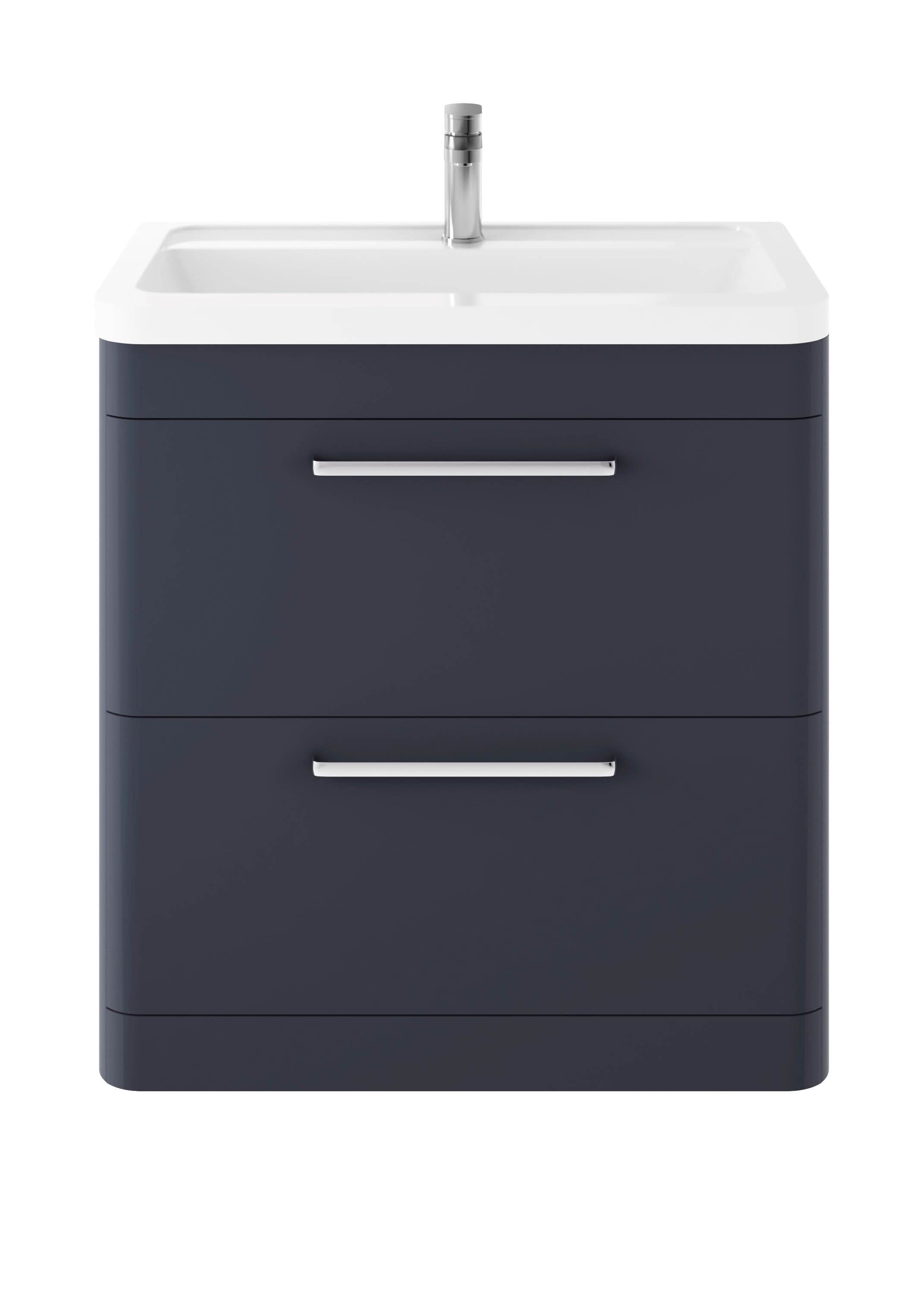 Hudson Reed Solar Floor Standing 2 Door Vanity Unit with Ceramic Basin, Durable Modern Vanity Unit in Indigo Blue, 800mm