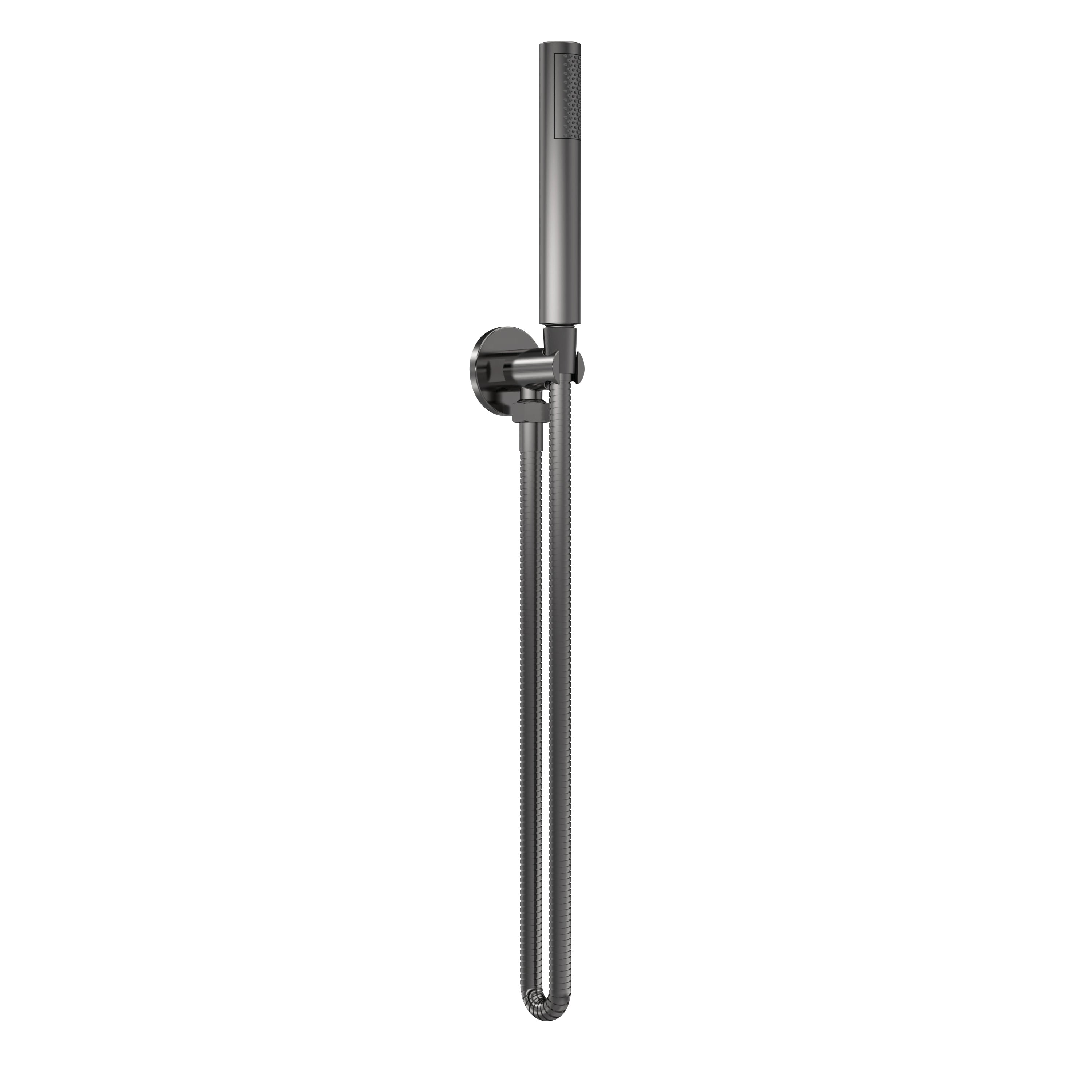 Nuie Arvan Round Pencil Shower Handset With Hose And Bracket - Brushed Gun Metal