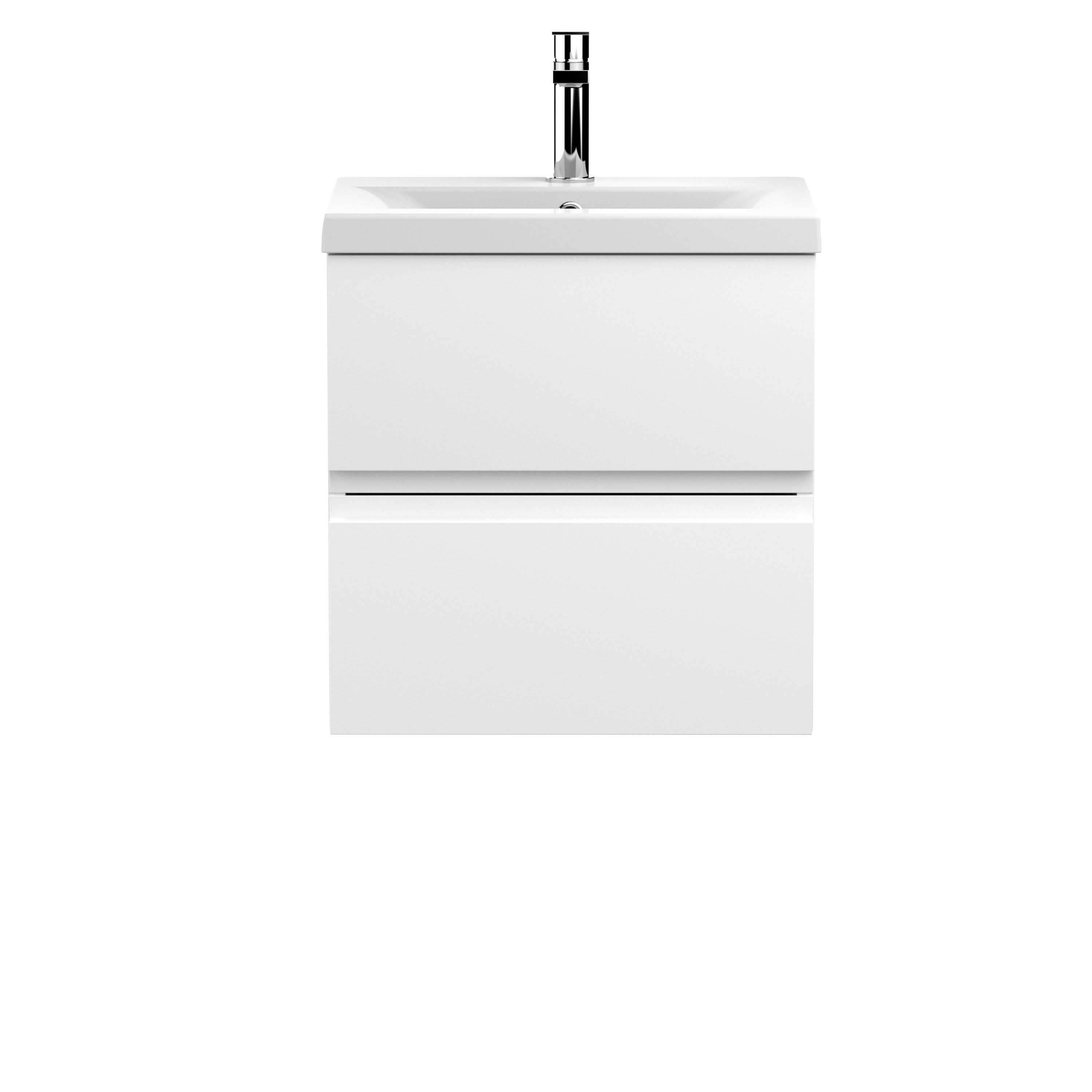 Hudson Reed Urban Wall Hung 2 Drawer Vanity Unit with Mid-Edge Ceramic Basin, Modern Bathroom Furniture in Satin White, 500mm