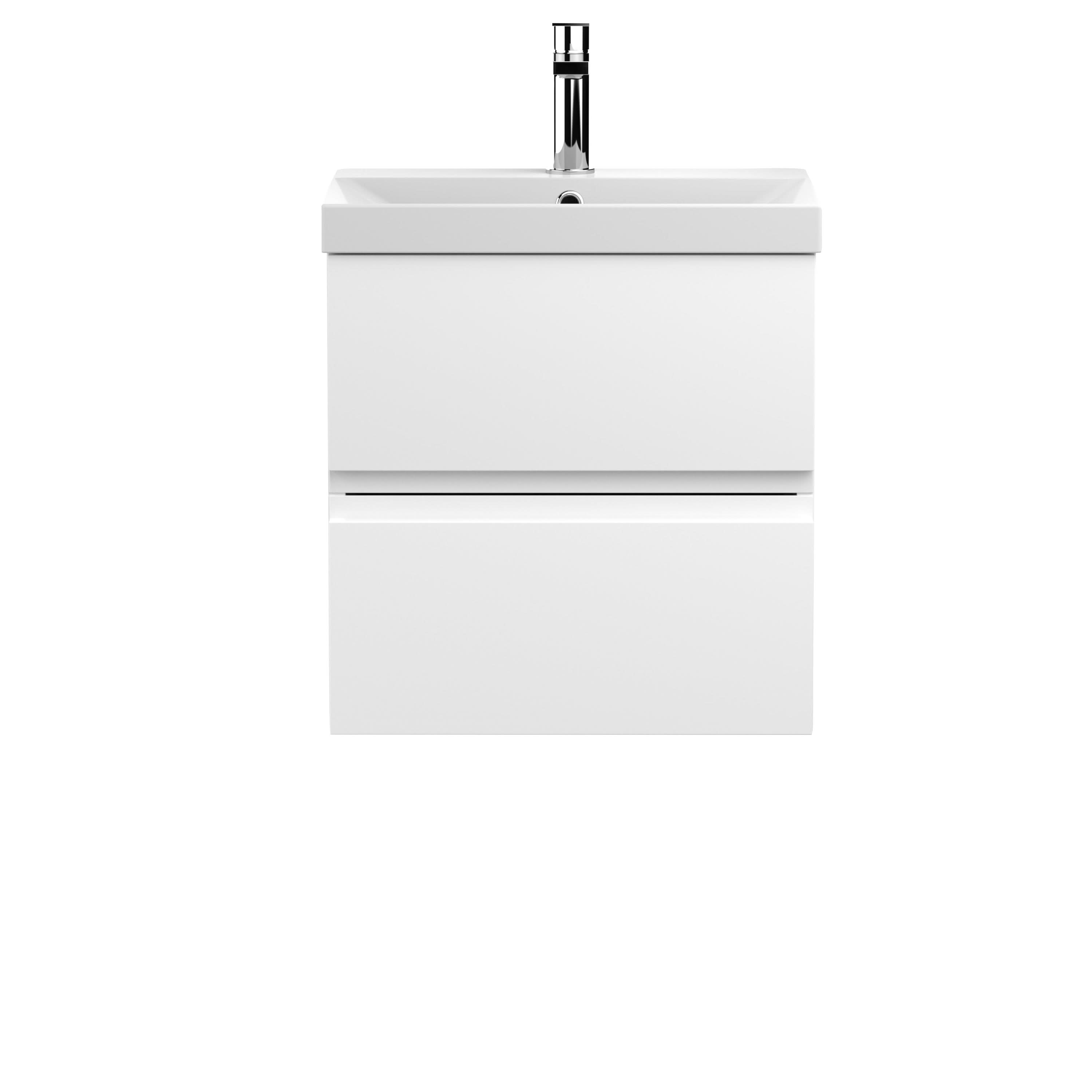 Hudson Reed Urban Wall Hung 2 Drawer Vanity Unit with Thin-Edge Ceramic Basin, Modern Bathroom Furniture in Satin White, 500mm