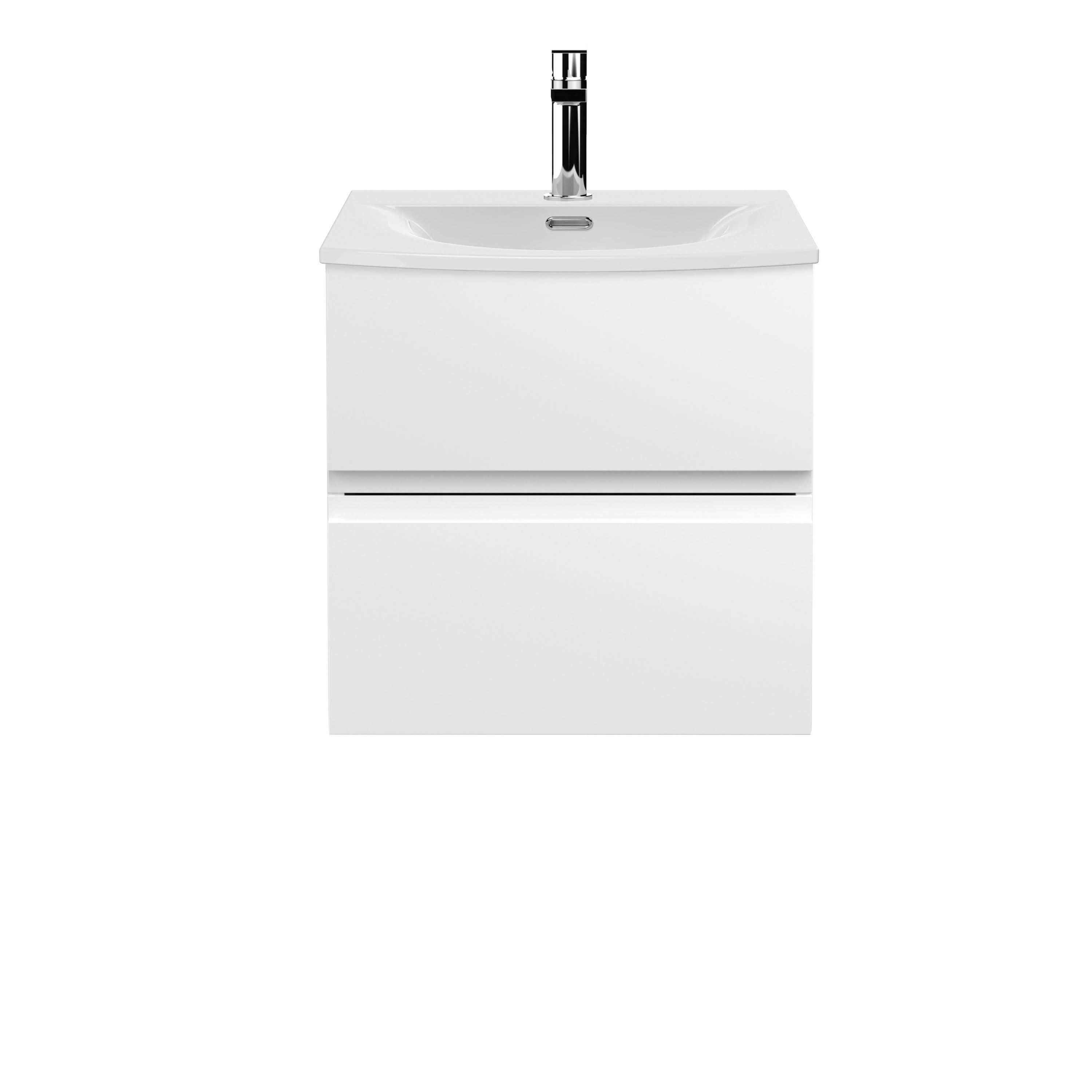 Hudson Reed Urban Wall Hung 2 Drawer Vanity Unit with Curved Ceramic Basin, Modern Bathroom Furniture in Satin White, 500mm