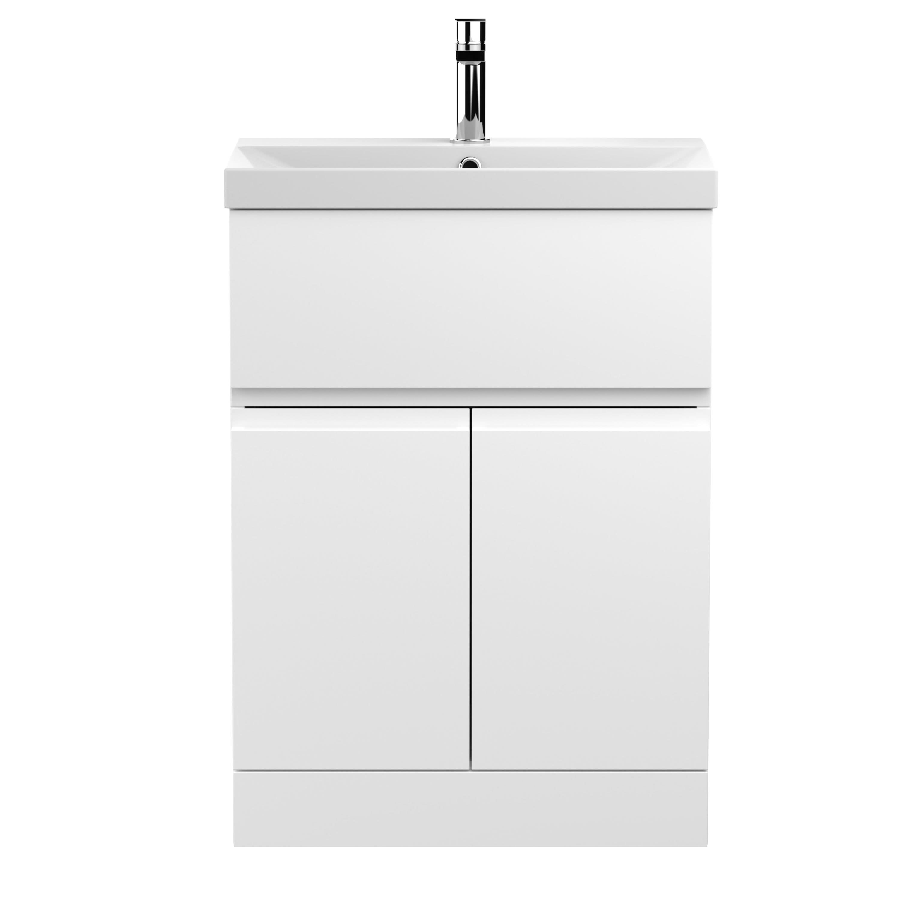 Hudson Reed Urban Floor Standing 2 Door 1 Drawer Vanity Unit with Thin-Edge Basin, Modern Vanity Unit in Satin White, 600mm