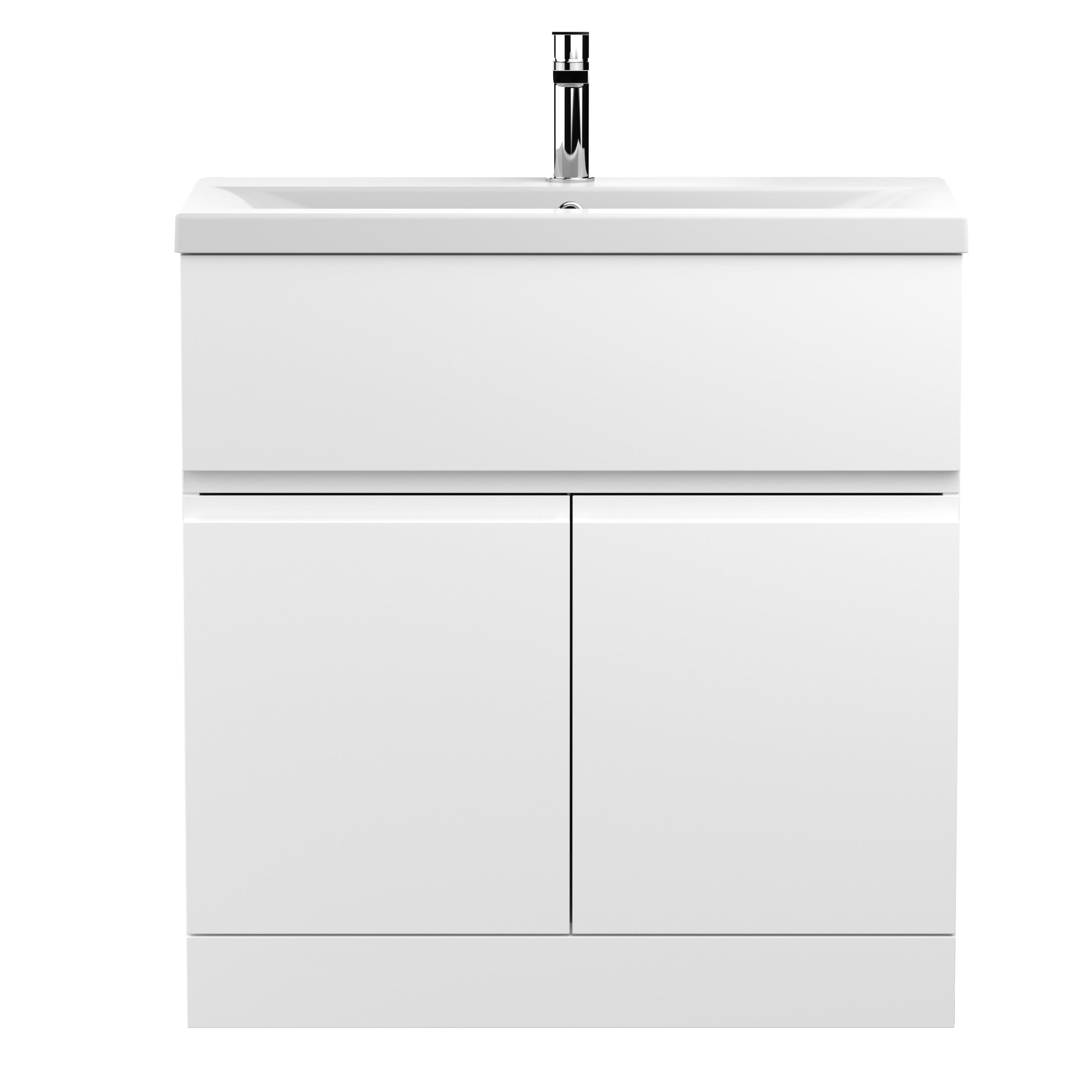 Hudson Reed Urban Floor Standing 2 Door 1 Drawer Vanity Unit with Mid-Edge Basin, Durable Modern Vanity Unit in Satin White, 800mm