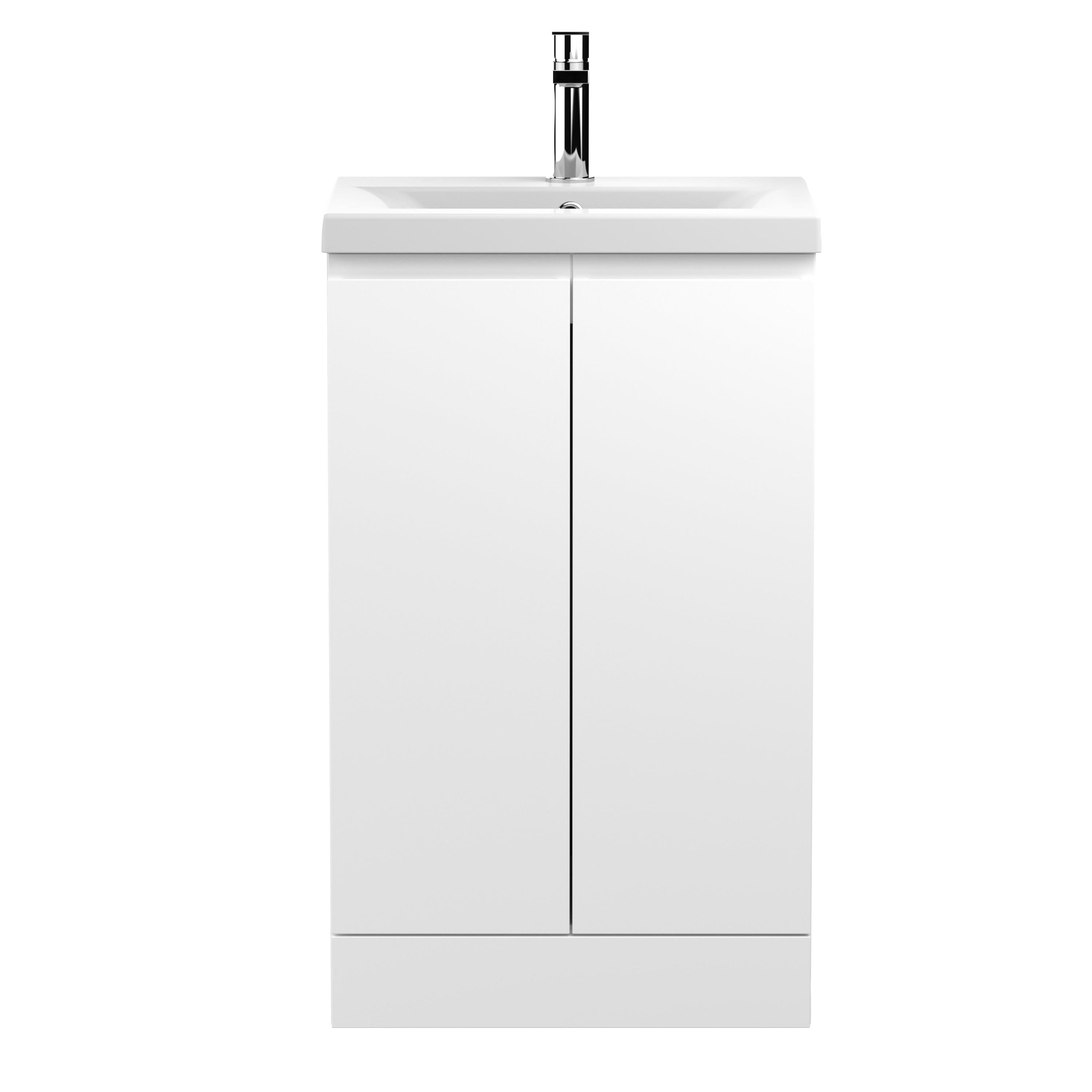 Hudson Reed Urban Floor Standing 2 Soft Close Door Vanity Unit with Mid-Edge Basin, Modern Vanity Unit in Satin White, 500mm