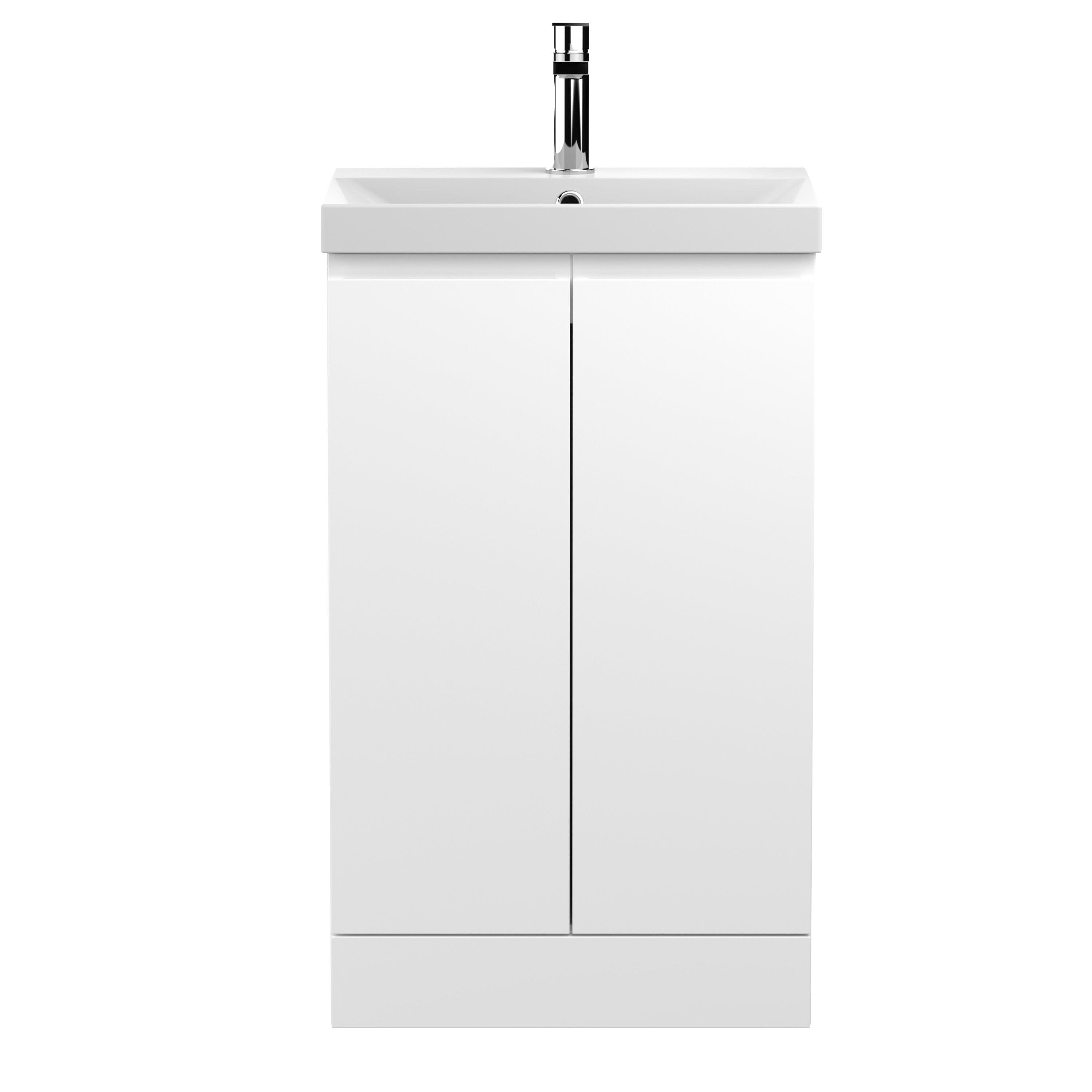Hudson Reed Urban Floor Standing 2 Soft Close Door Vanity Unit with Thin-Edge Basin, Modern Vanity Unit in Satin White, 500mm