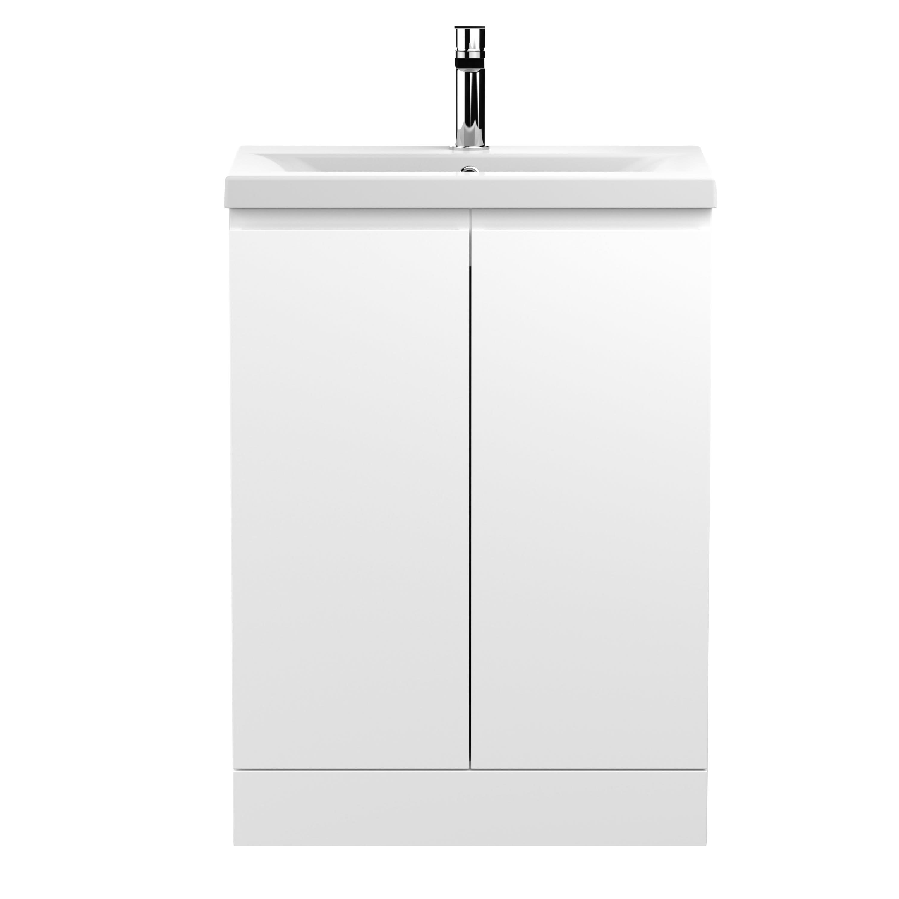 Hudson Reed Urban Floor Standing 2 Soft Close Door Vanity Unit with Mid-Edge Basin, Modern Vanity Unit in Satin White, 600mm