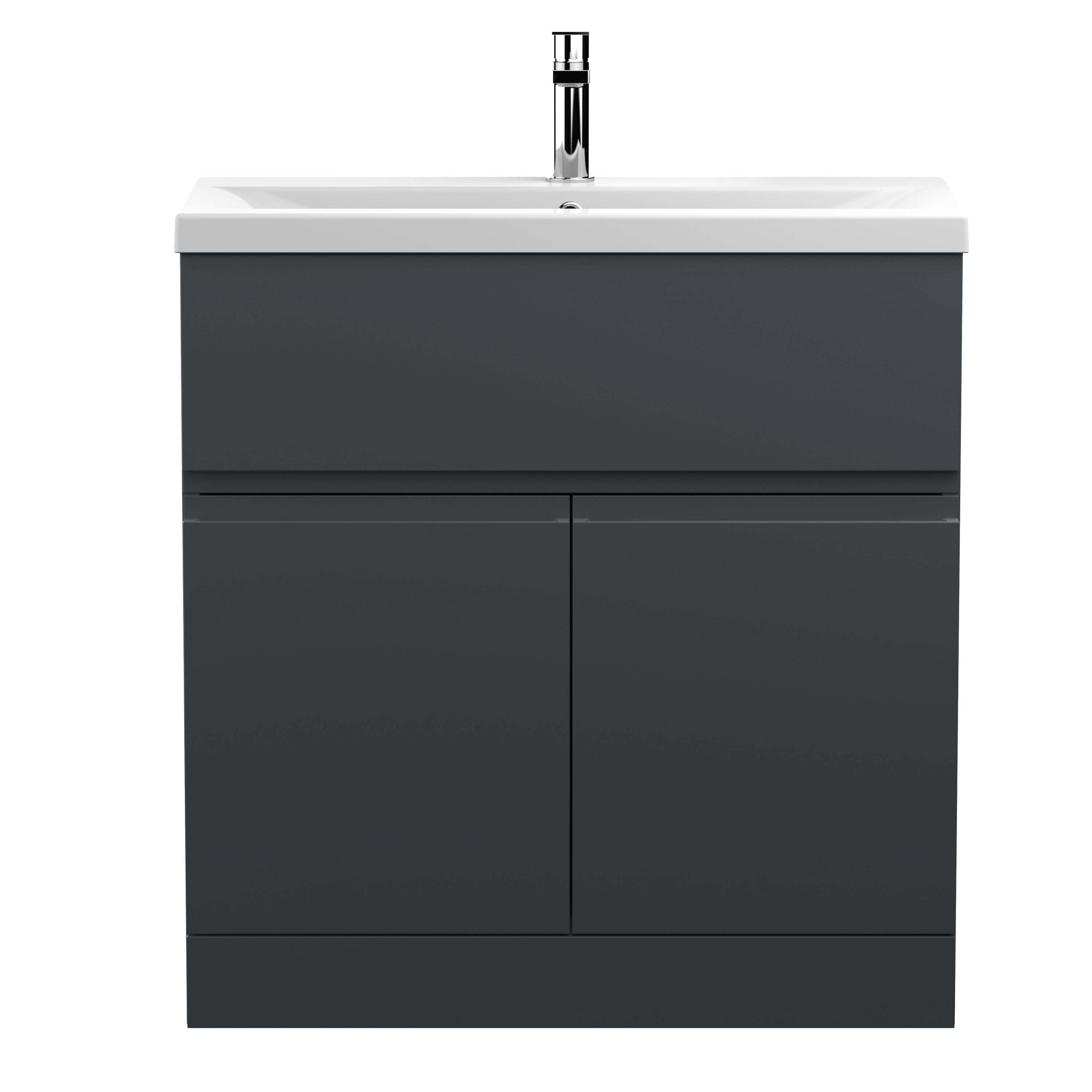 Hudson Reed Urban Floor Standing 2 Door 1 Drawer Vanity Unit with Mid-Edge Basin, Durable Modern Vanity Unit in Soft Black, 800mm