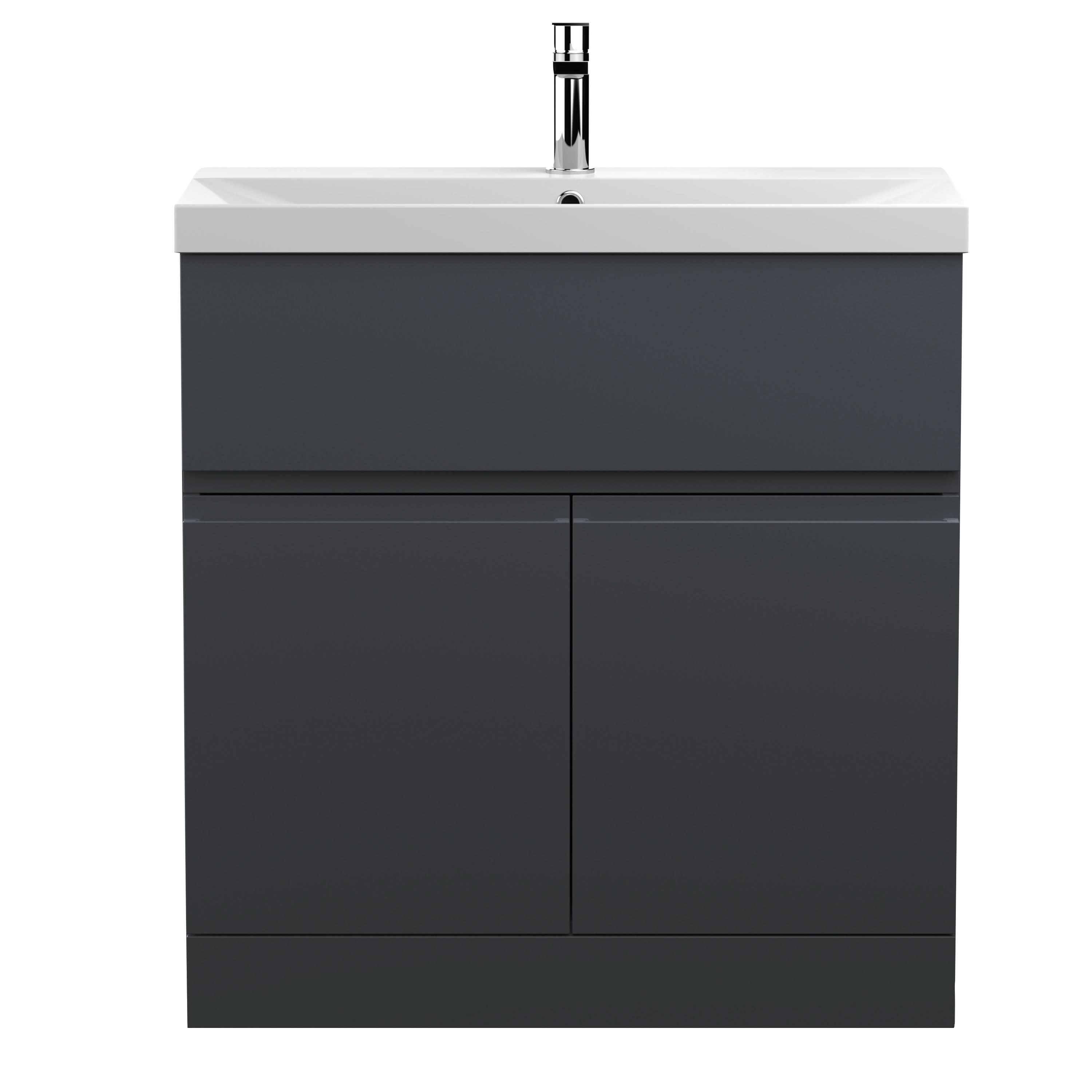 Hudson Reed Urban Floor Standing 2 Door 1 Drawer Vanity Unit with Thin-Edge Basin, Modern Vanity Unit in Soft Black, 800mm