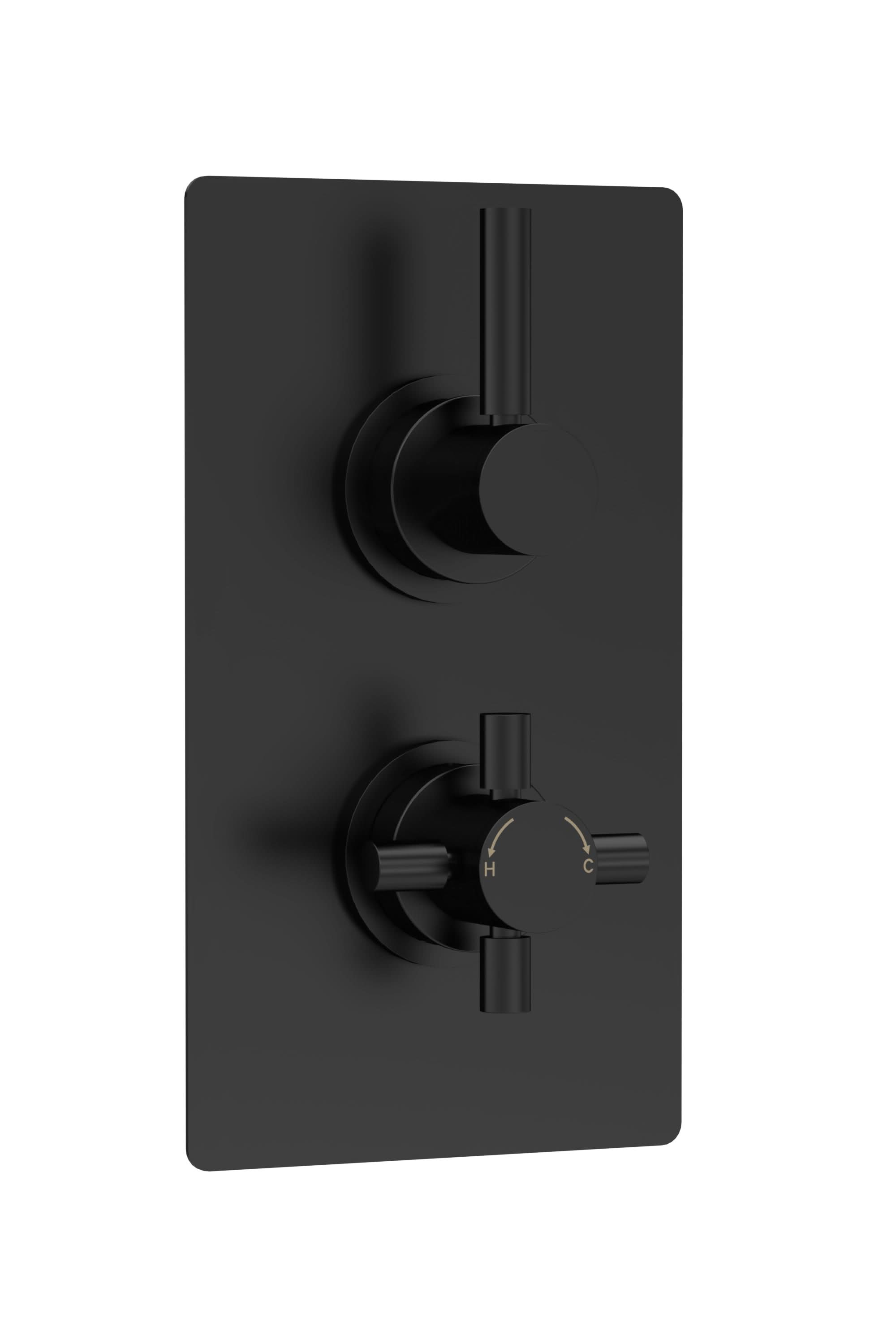 Hudson Reed Tec Pura Twin Thermostatic Concealed Shower Valve, Minimalist Sleek Design, Modern Bathroom Control Set, Matt Black