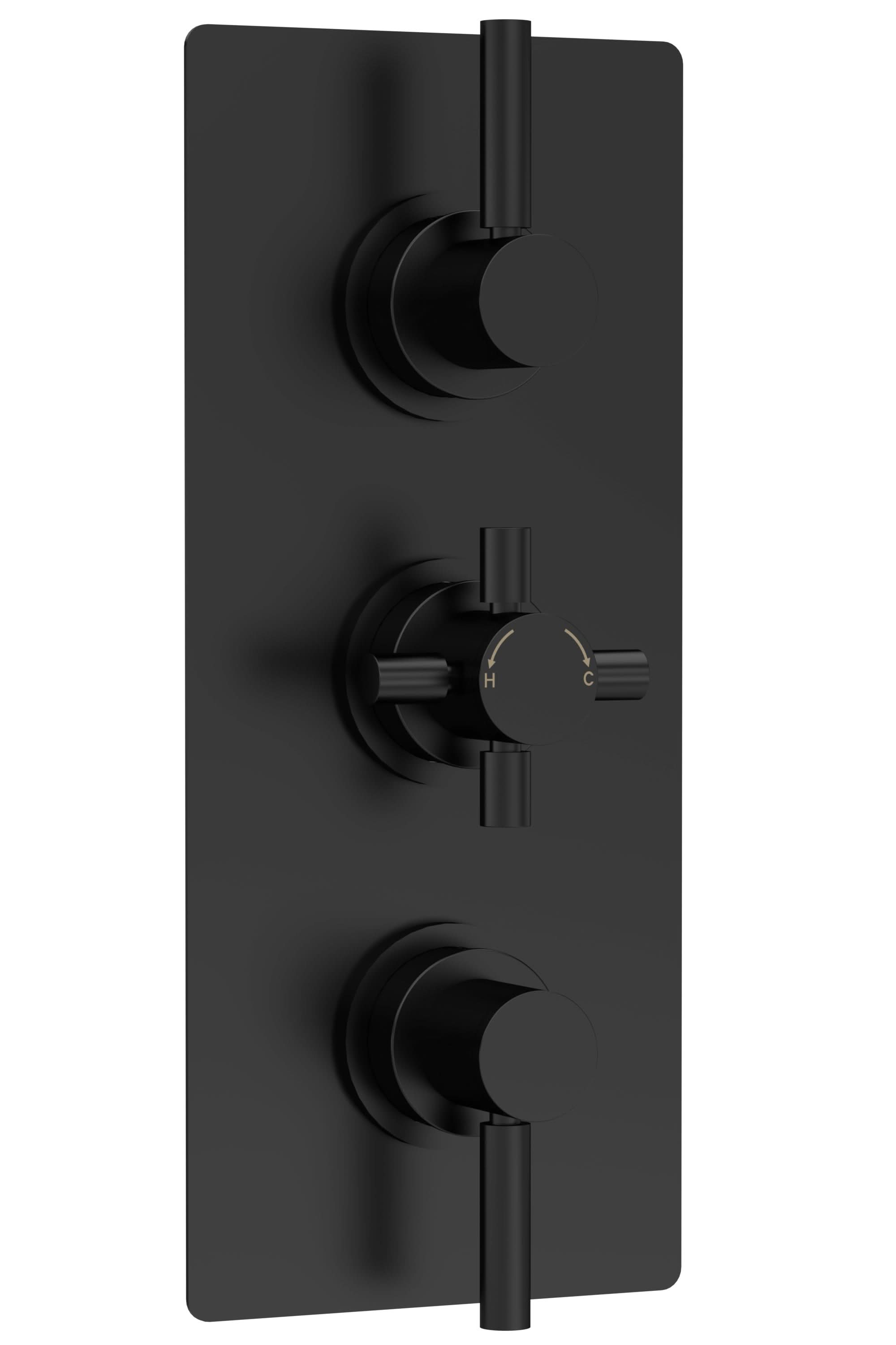 Hudson Reed Tec Pura Triple Thermostatic Concealed Shower Valve with Diverter, Minimalist Sleek Design, Modern Bathroom Control Set, Matt Black