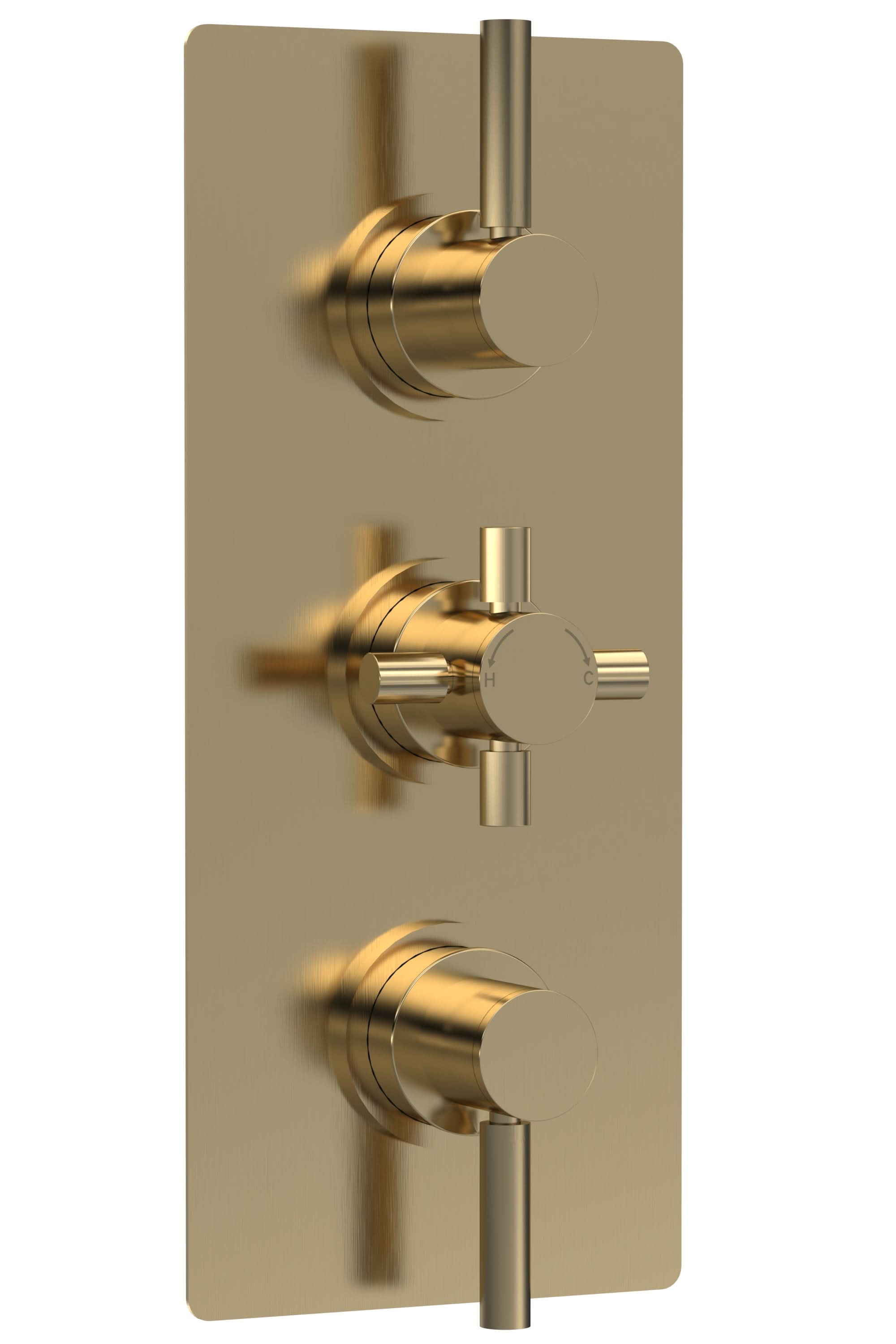 Hudson Reed Tec Pura Triple Thermostatic Shower Valve, Minimalist Sleek Design, Bathroom Accessories, Brushed Brass