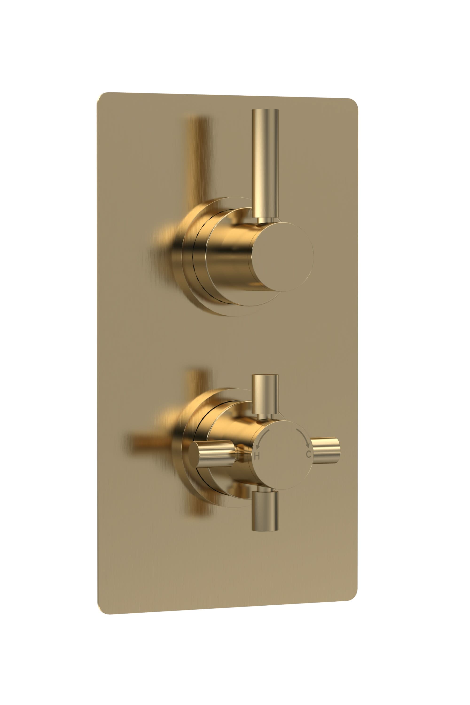 Hudson Reed Tec Pura Twin Thermostatic Shower Valve with Diverter, Premium Bathroom Concealed Shower Valve in Brushed Brass