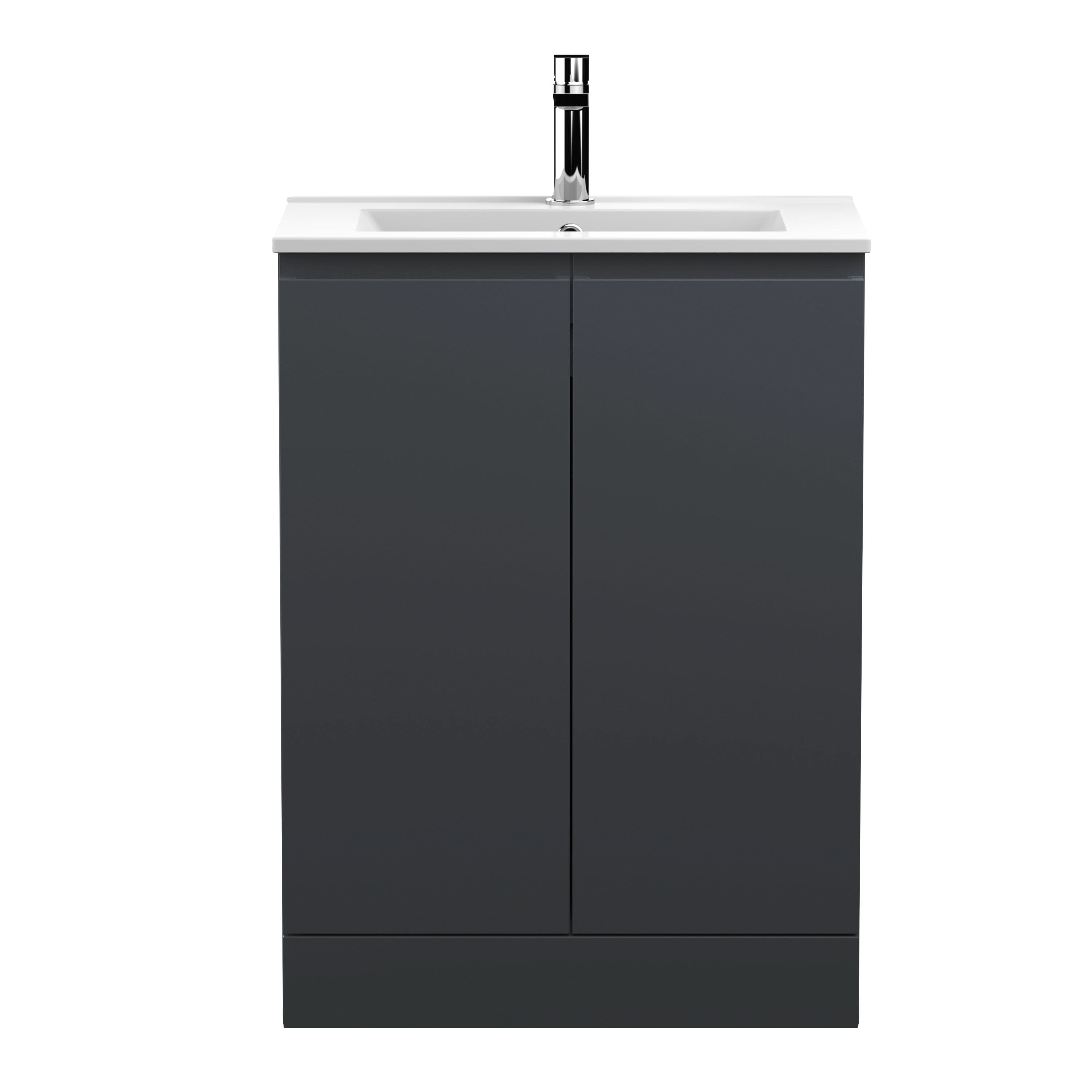 Hudson Reed Urban Floor Standing 2 Soft Close Door Vanity Unit with Minimalist Basin, Modern Vanity Unit in Soft Black, 600mm