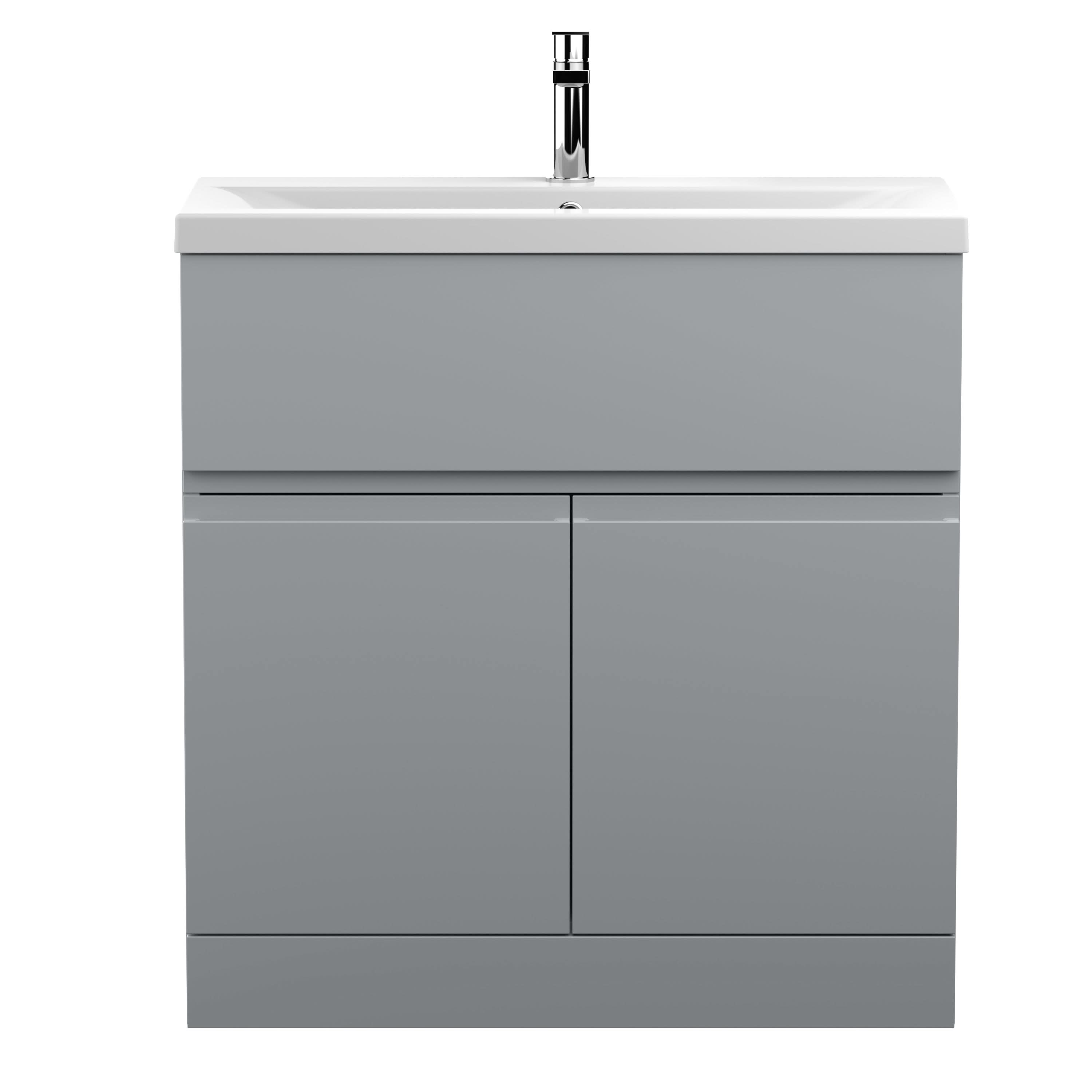 Hudson Reed Urban Floor Standing 2 Door 1 Drawer Vanity Unit with Mid-Edge Basin, Durable Modern Vanity Unit in Satin Grey, 800mm