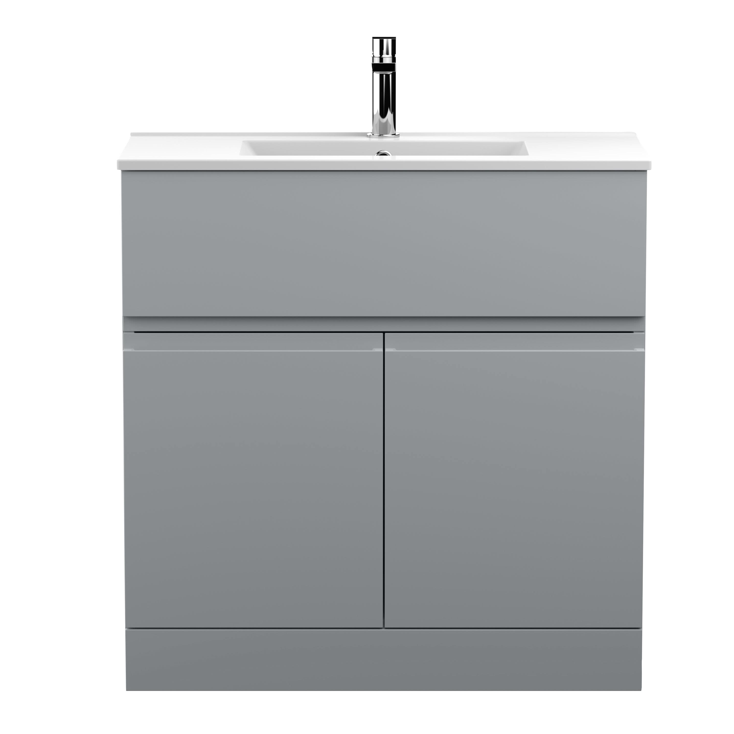 Hudson Reed Urban Floor Standing 2 Door 1 Drawer Vanity Unit with Minimalist Basin, Modern Vanity Unit in Satin Grey, 800mm
