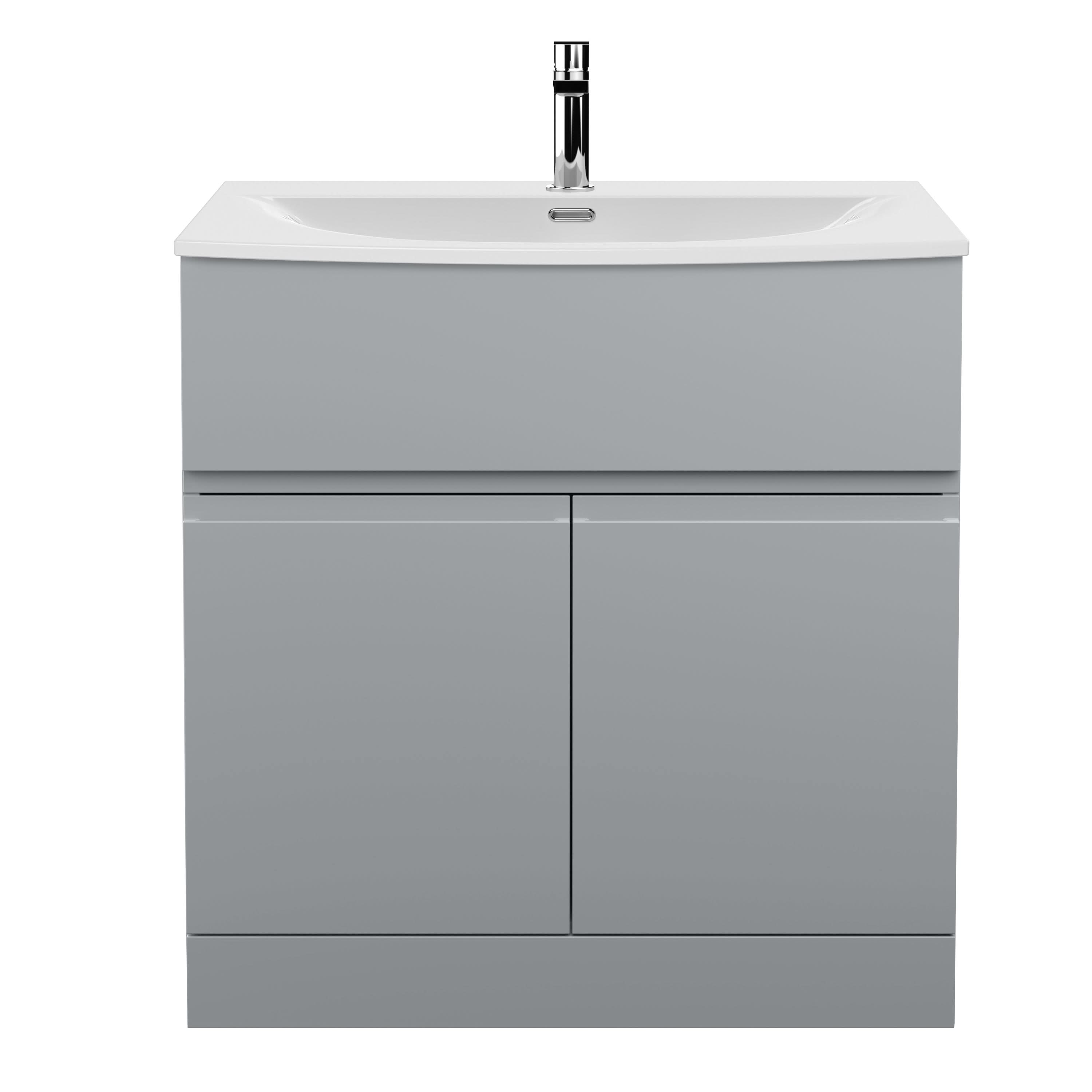 Hudson Reed Urban Floor Standing 2 Door 1 Drawer Vanity Unit with Curved Basin, Durable Modern Vanity Unit in Satin Grey, 800mm