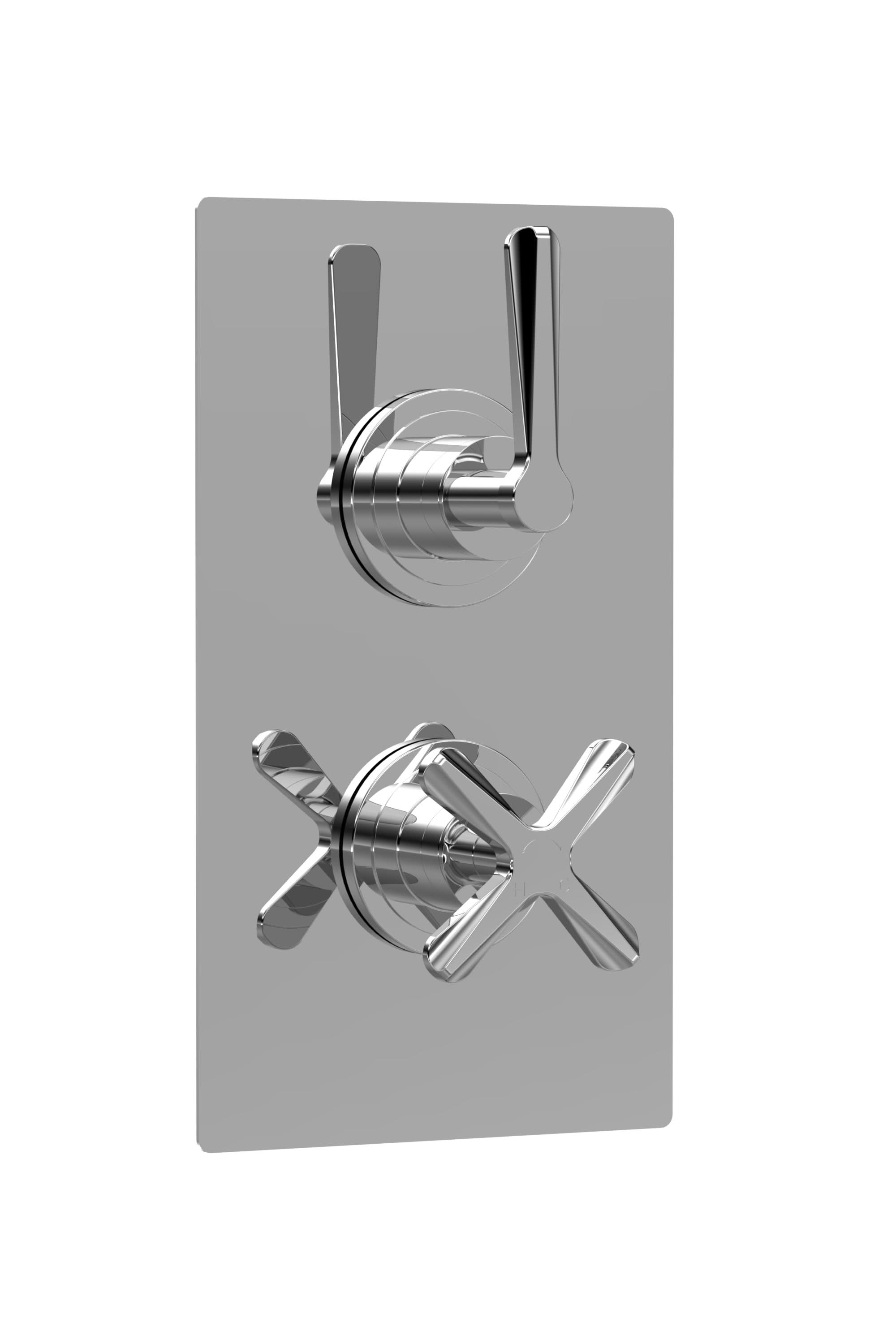 Nuie Aztec Twin Thermostatic Concealed Shower Valve with Diverter & 2 Outlet, Modern & Safe Shower Accessories for Bathrooms, Chrome