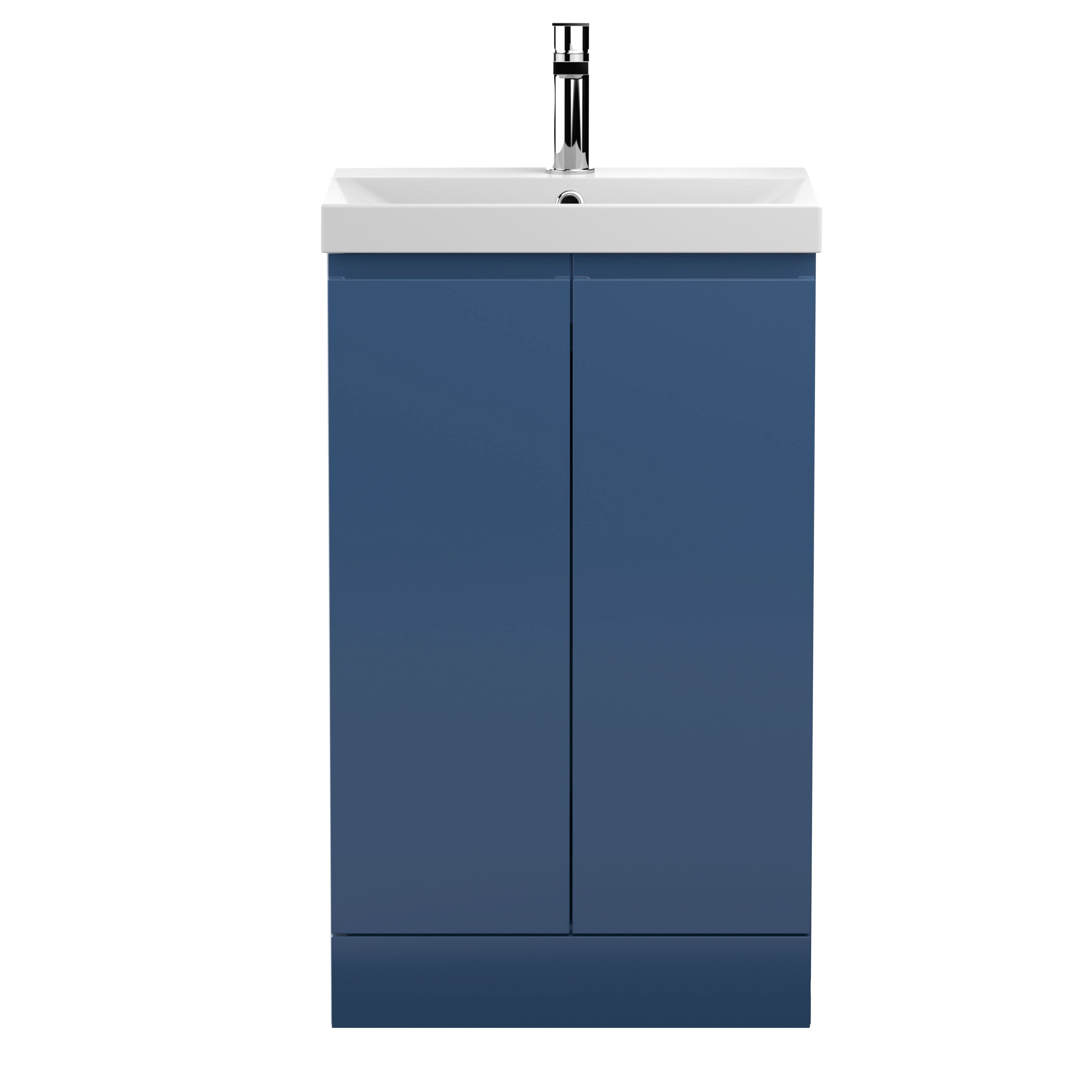 Hudson Reed Urban Floor Standing 2 Soft Close Door Vanity Unit with Thin-Edge Basin, Modern Vanity Unit in Satin Blue, 500mm