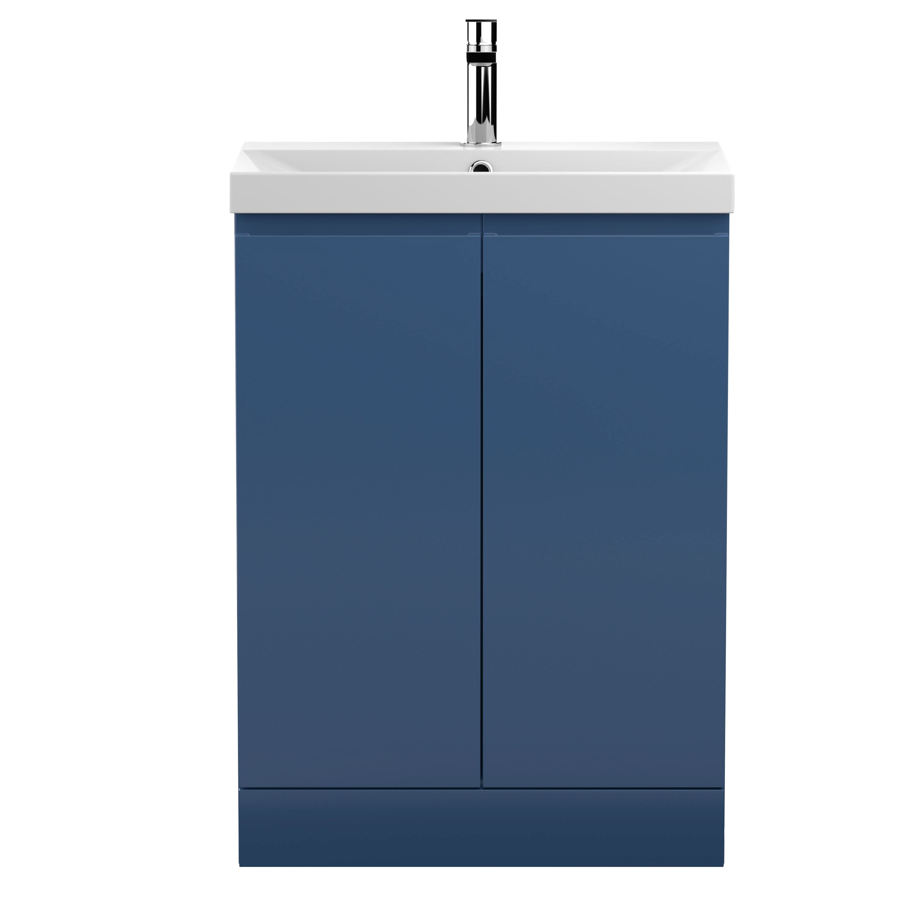 Hudson Reed Urban Floor Standing 2 Soft Close Door Vanity Unit with Thin-Edge Basin, Modern Vanity Unit in Satin Blue, 600mm