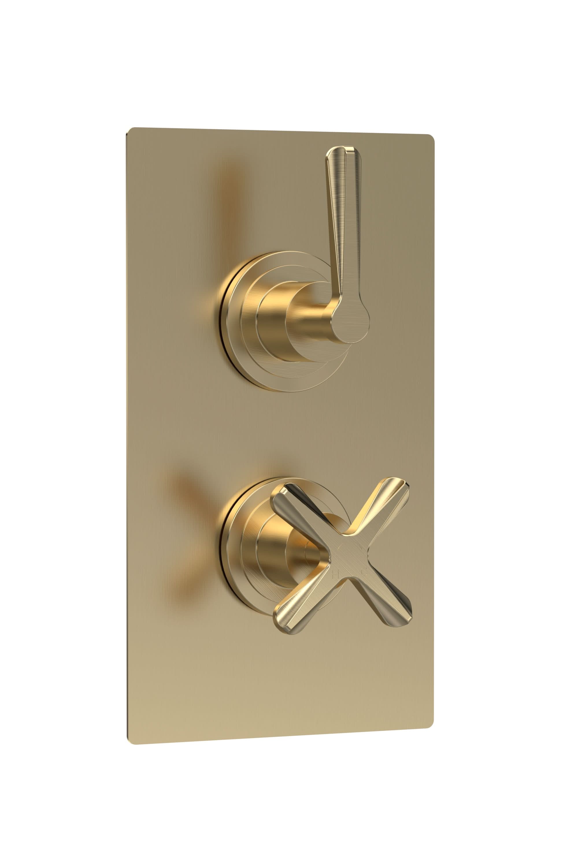 Nuie Aztec Twin Thermostatic Concealed Shower Valve with 1 Outlet, Shower Accessories for Bathrooms, Brushed Brass