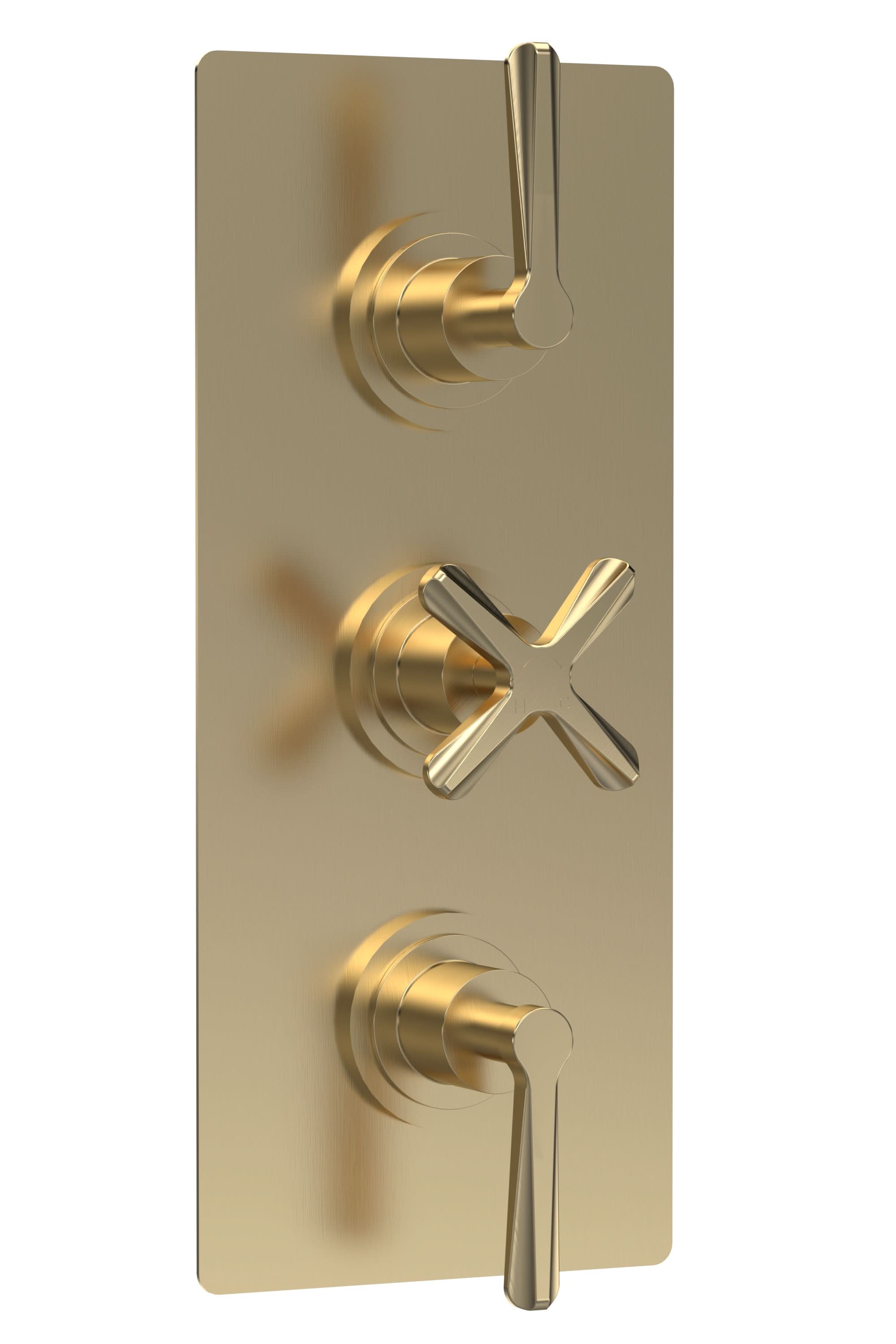 Nuie Aztec Triple Thermostatic Concealed Shower Valve with 2 Outlet, Shower Accessories for Bathrooms, Brushed Brass