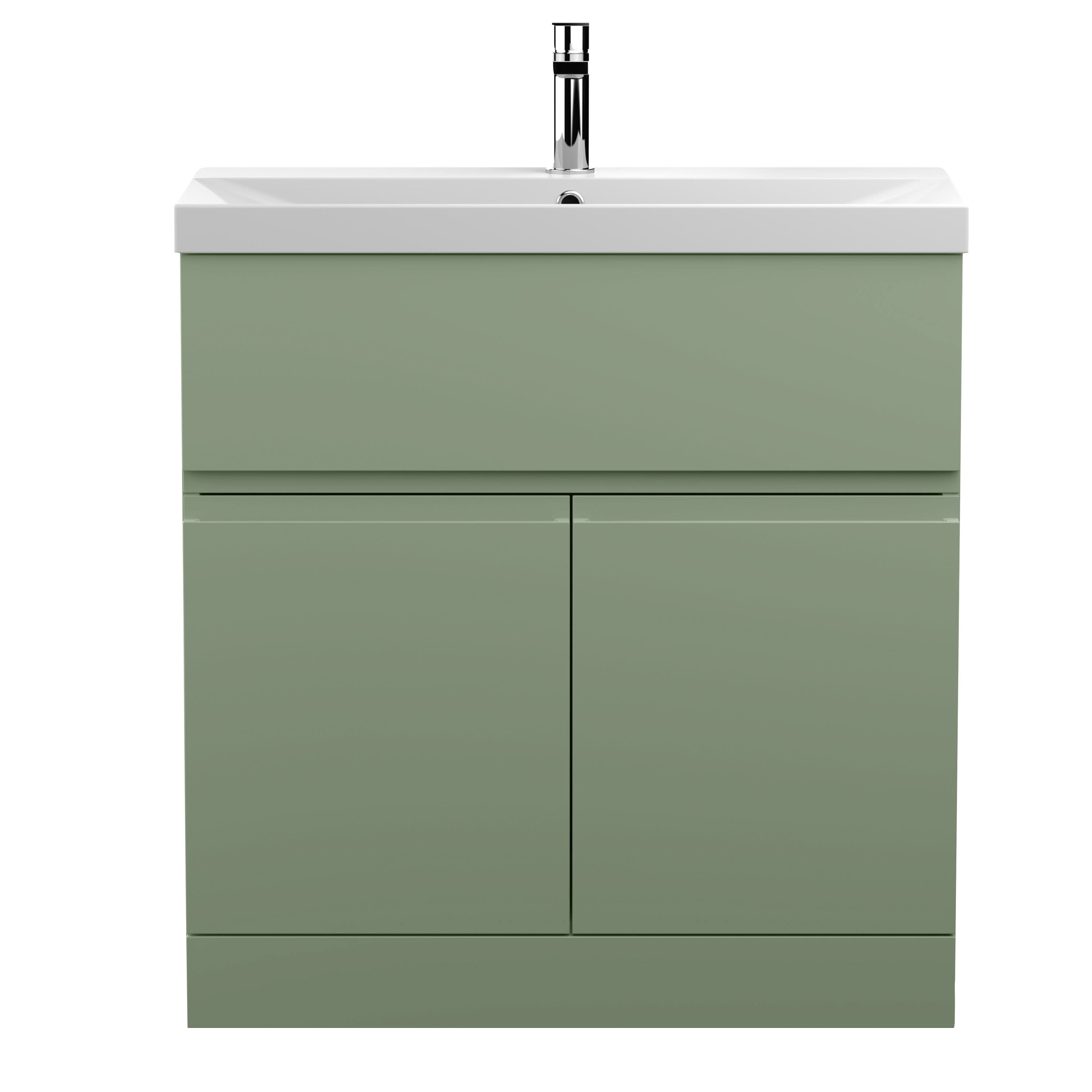 Hudson Reed Urban Floor Standing 2 Door 1 Drawer Vanity Unit with Thin-Edge Basin, Modern Vanity Unit in Satin Green, 800mm
