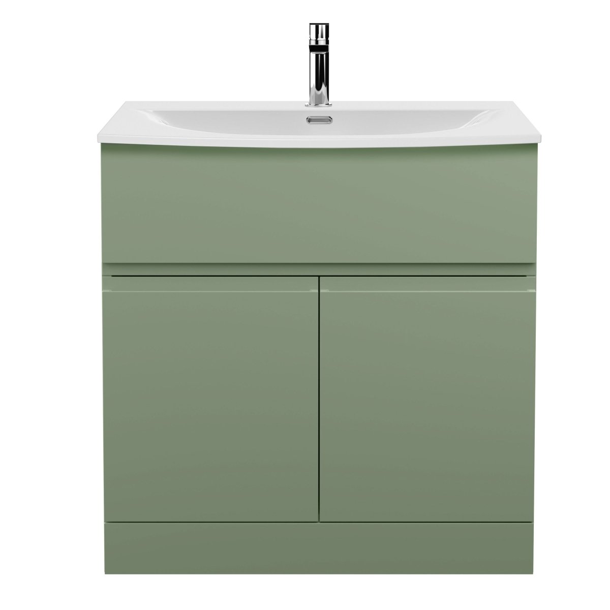 Hudson Reed Urban Floor Standing 2 Door 1 Drawer Vanity Unit with Curved Basin, Durable Modern Vanity Unit in Satin Green, 800mm