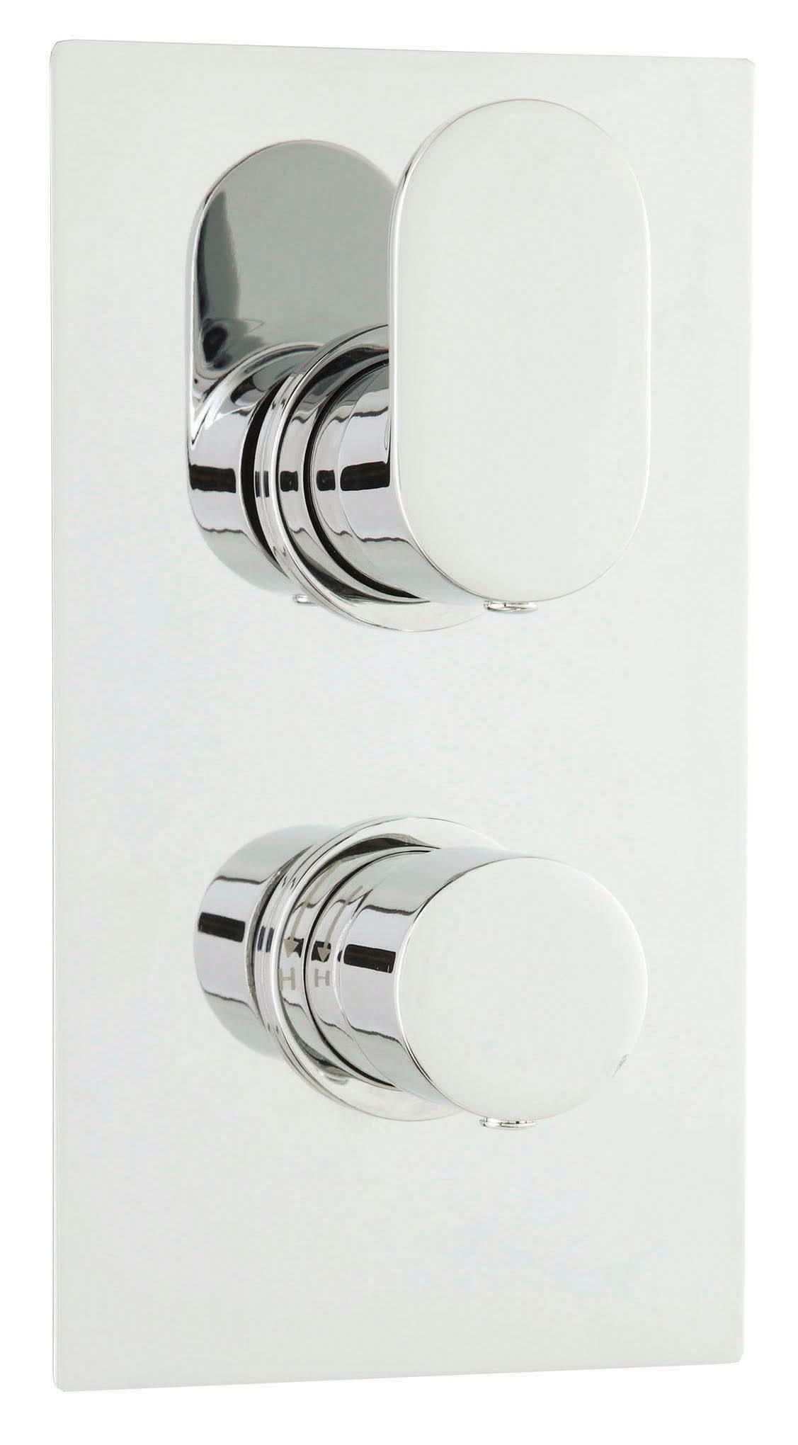 Hudson Reed Reign Twin Thermostatic Concealed Shower Valve, Dual Lever Control in Rectangle Backplate with Vertical/Horizontal Fit Bathroom Shower Set in Premium Chrome Finish
