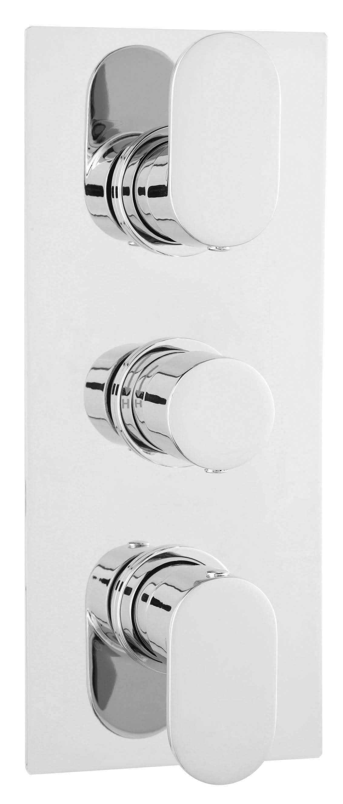 Hudson Reed Reign Triple Thermostatic Concealed Shower Valve, Dual Lever Control in Rectangle Backplate with Vertical/Horizontal Fit Bathroom Shower Set in Premium Chrome Finish