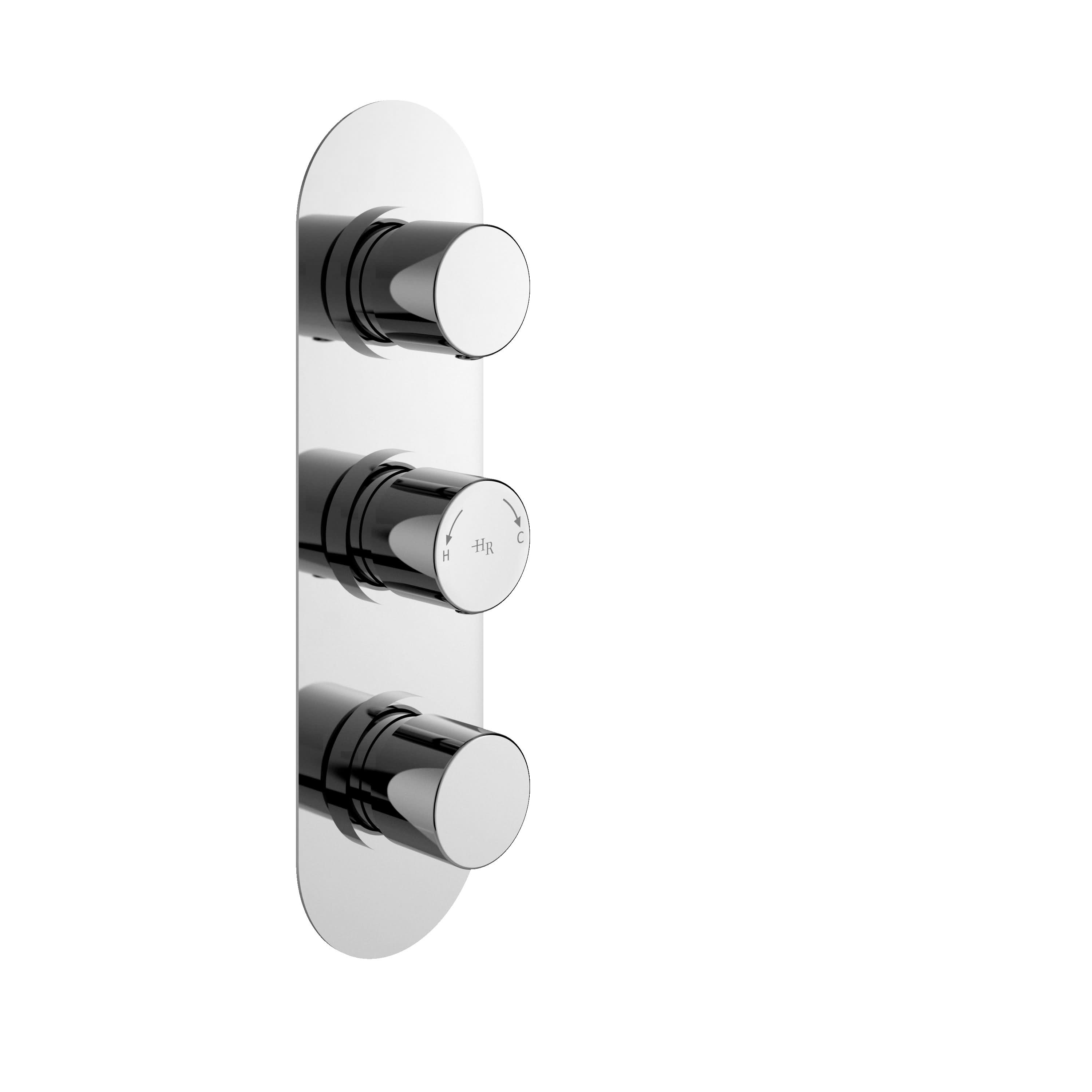 Hudson Reed Triple Thermostatic Concealed Shower Valve, Durable Round Backplate 3 Handle, Modern Shower Accessories with Vertical/Horizontal Fit in Chrome Finish