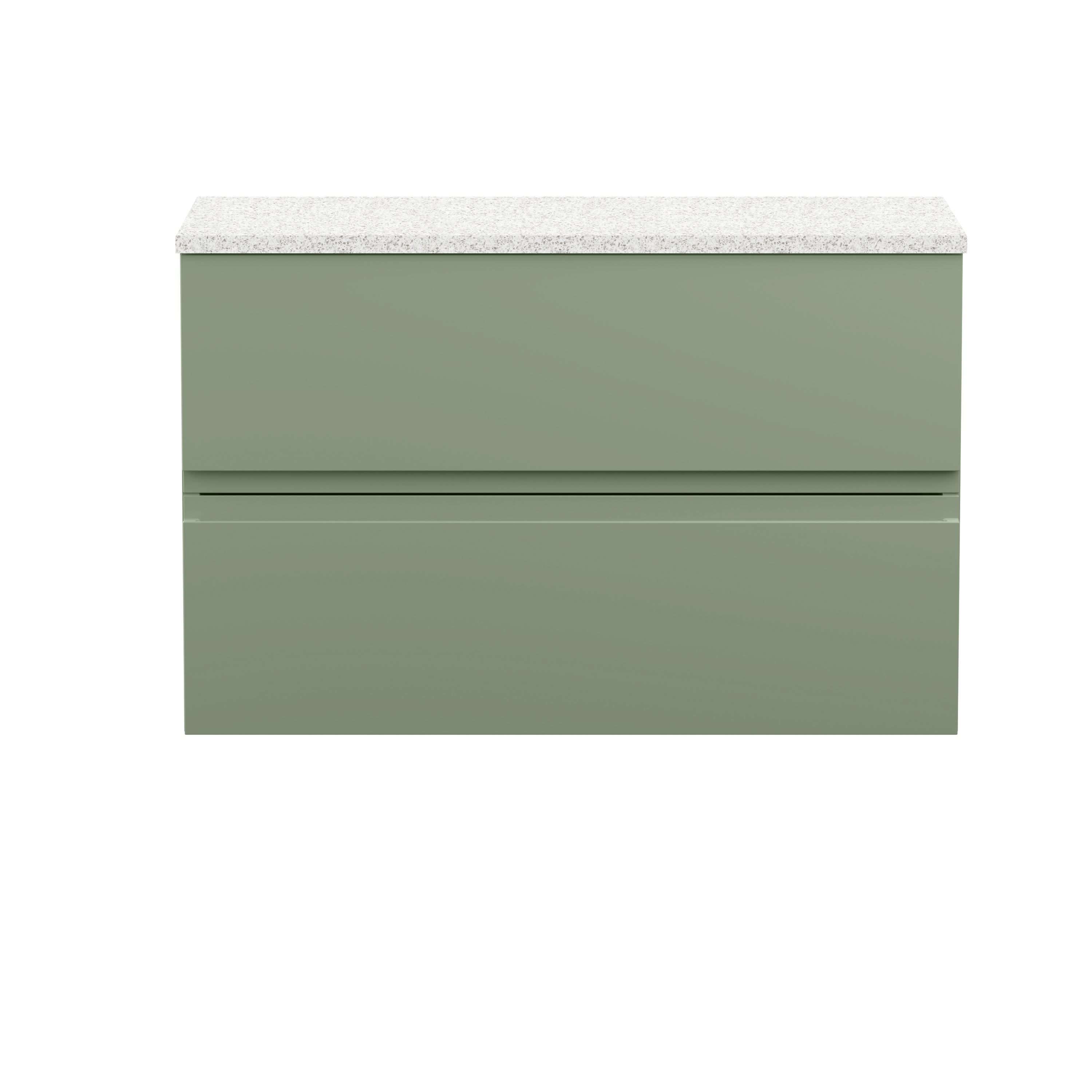 Hudson Reed Urban Wall Hung Countertop Basin Unit, 2 Soft Close Drawers Vanity Unit and Sparkling White Worktop in Satin Green, 800mm