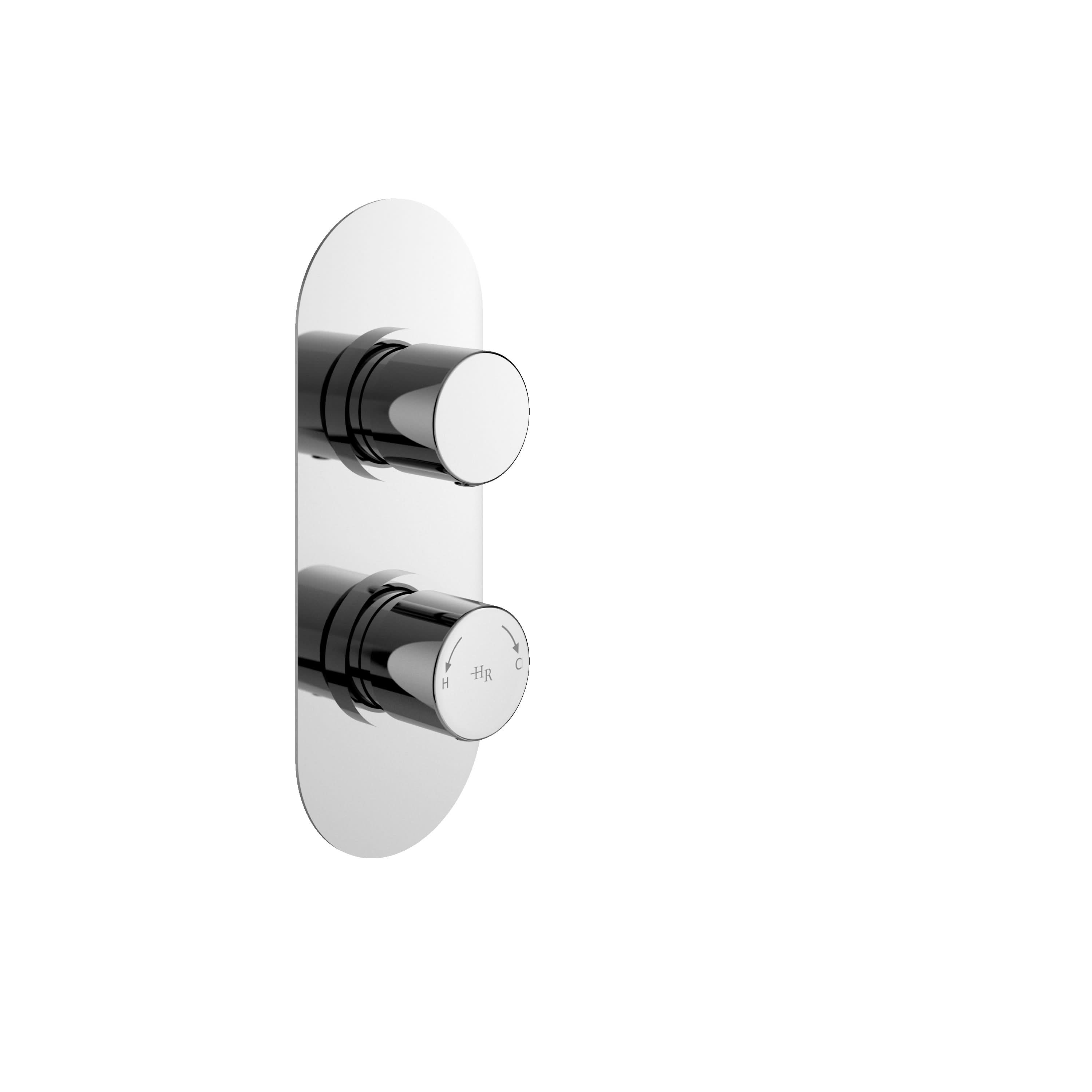 Hudson Reed Twin Thermostatic Concealed Shower Valve with Diverter, Durable Round Backplate 2 Handle, Modern Shower Accessories with Vertical/Horizontal Fit in Chrome Finish