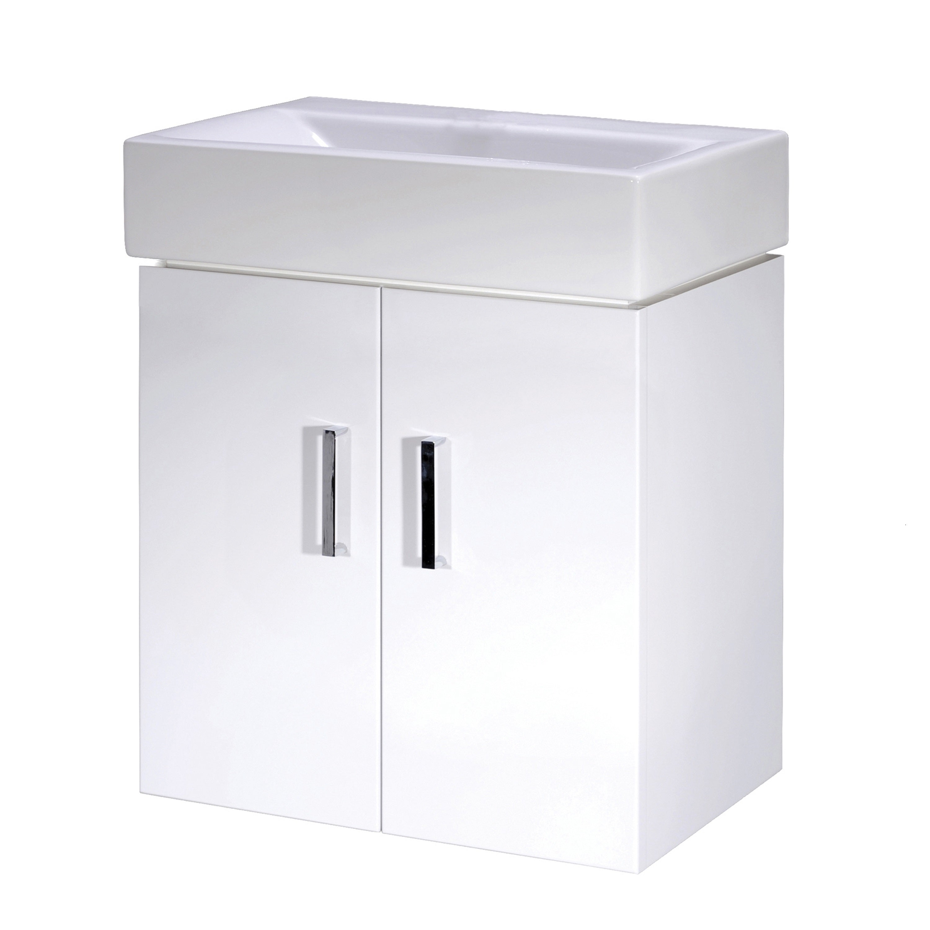 Nuie Mayford 2 Door Wall Hung Vanity Unit With Basin 450mm Wide - Gloss White