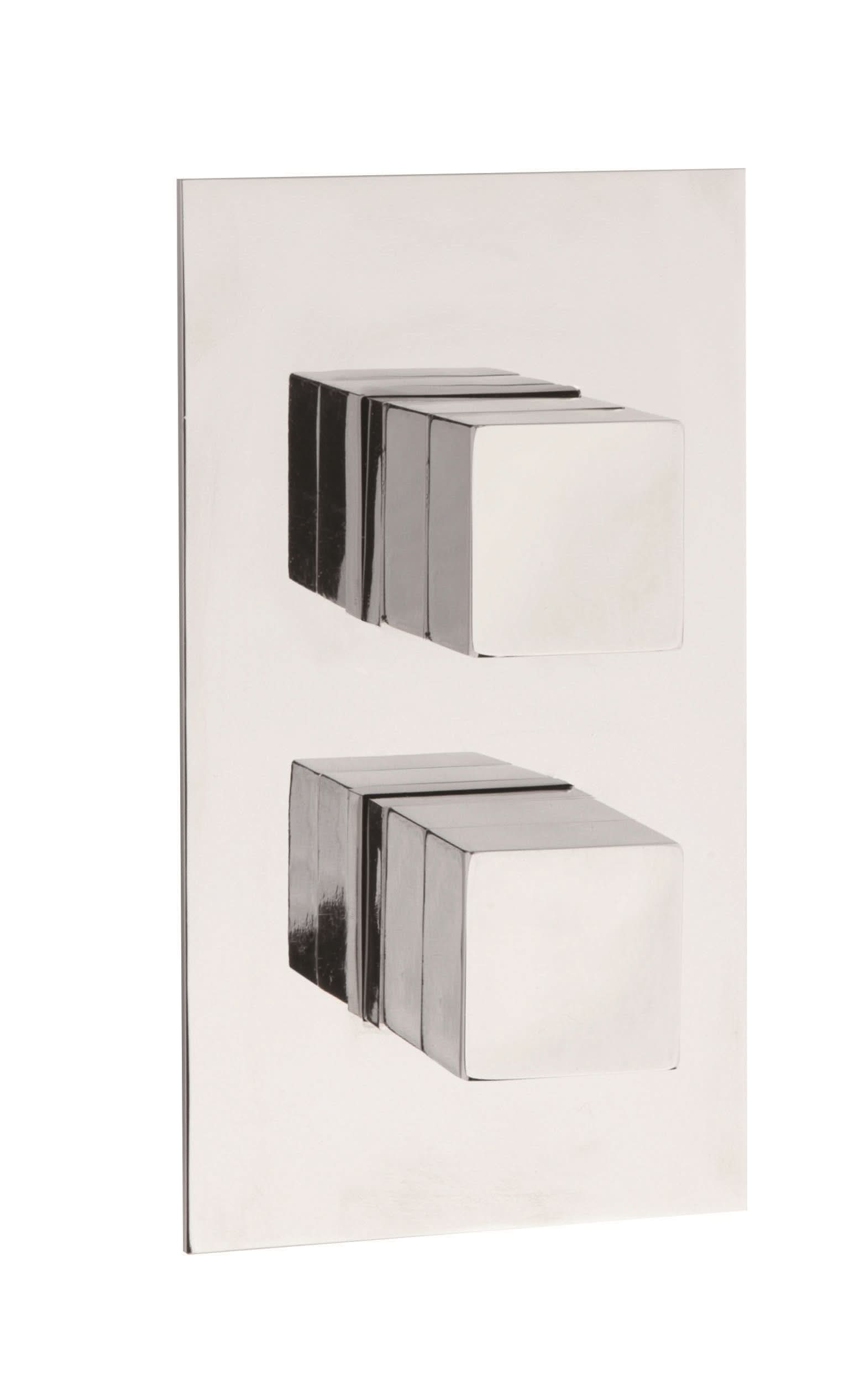 Hudson Reed Lennox Twin Thermostatic Concealed Shower Valve with Diverter in 2 Square Handles, Modern and Durable Bathroom/Shower Set in Slimline Chrome Design