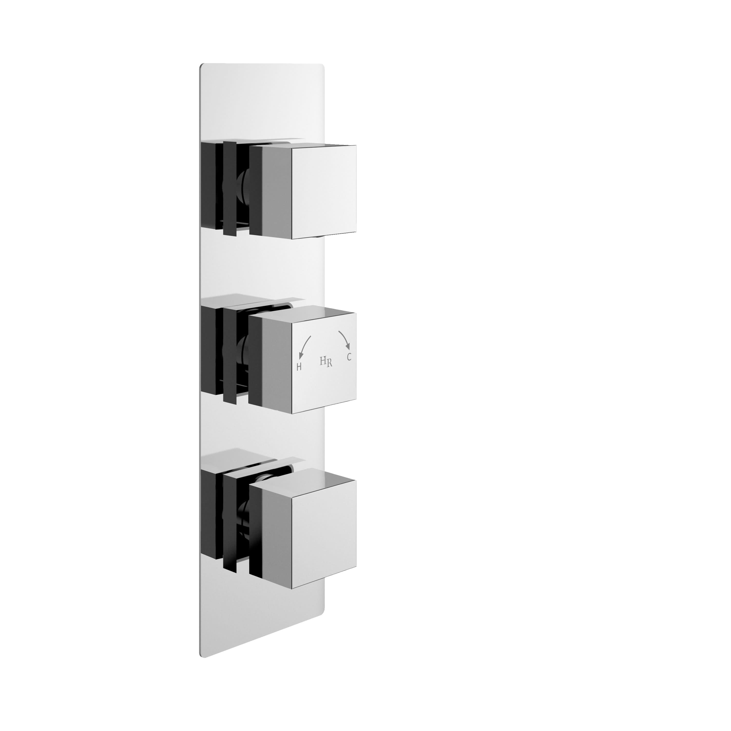Hudson Reed Lennox Triple Thermostatic Concealed Shower Valve with Diverter in 3 Square Handles, Modern and Durable Bathroom/Shower Set in Slimline Chrome Design