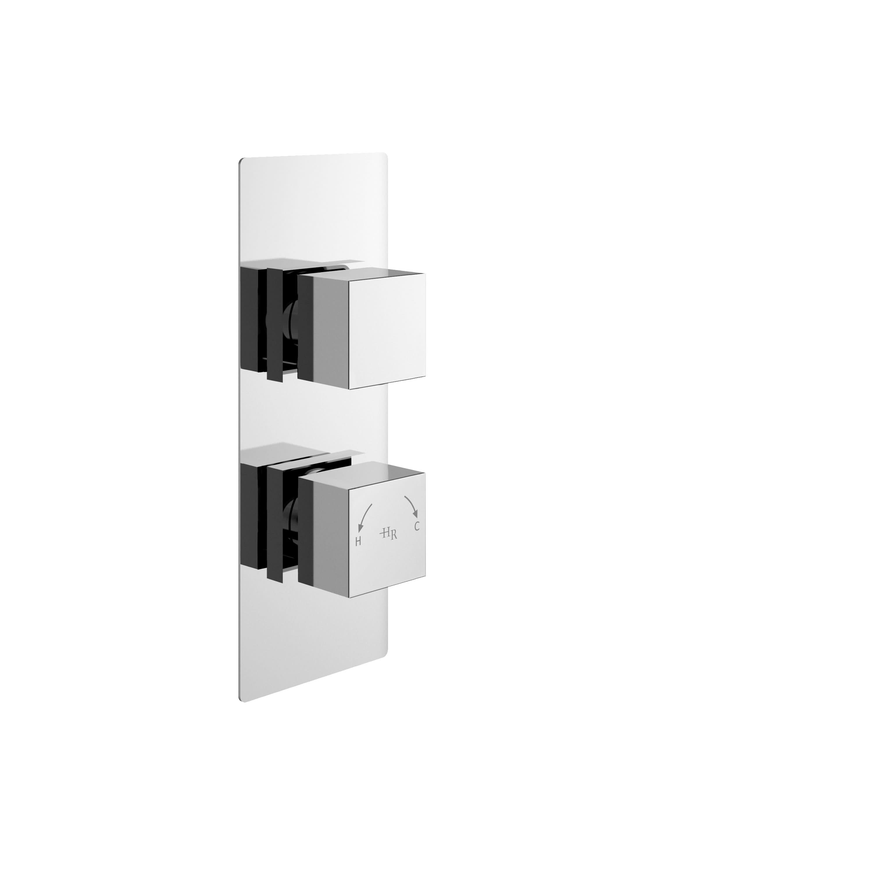 Hudson Reed Square Twin Thermostatic Concealed Shower Valve, Durable Rectangle Back Plate Dual Handle Modern High-Pressure Mixer for Modern Bathrooms in Chrome Finish