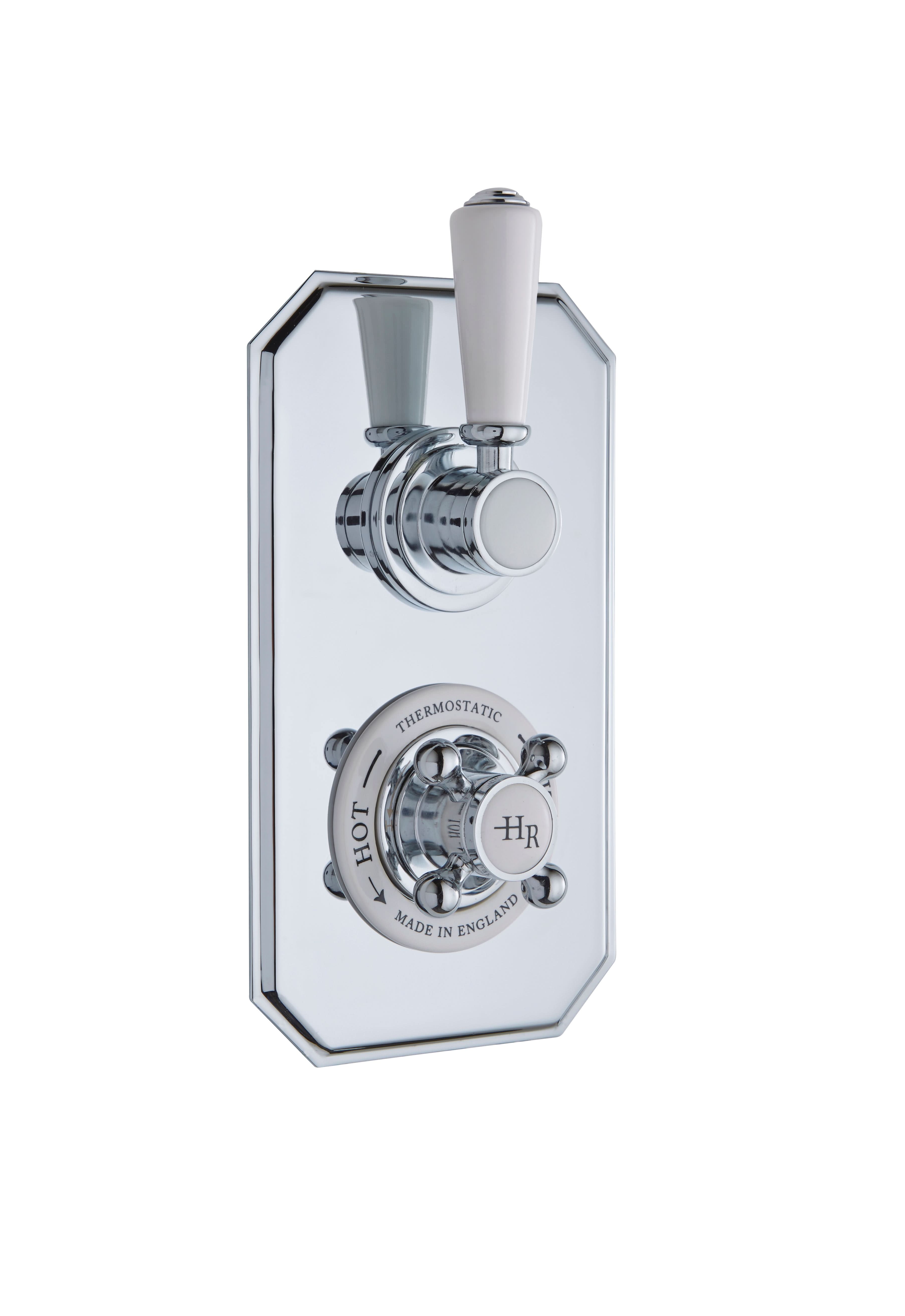 Old London White Topaz Twin Thermostatic Concealed Shower Valve, Durable Crosshead Handle and Topaz Lever Traditional Bathroom and Shower Accessories in Chrome