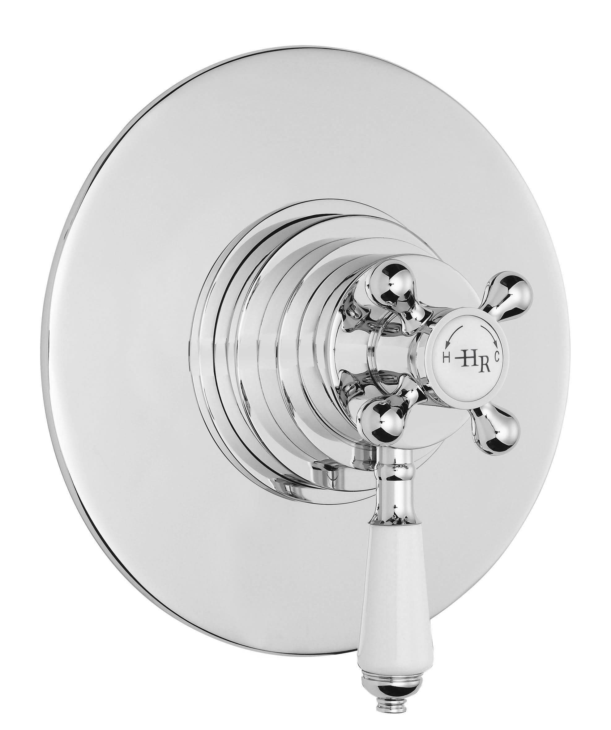 Old London Topaz Concealed Dual Shower Valve, Traditional Thermostatic Shower Set with Classic Crosshead Handles Paired With a White Topaz in Chrome Finish