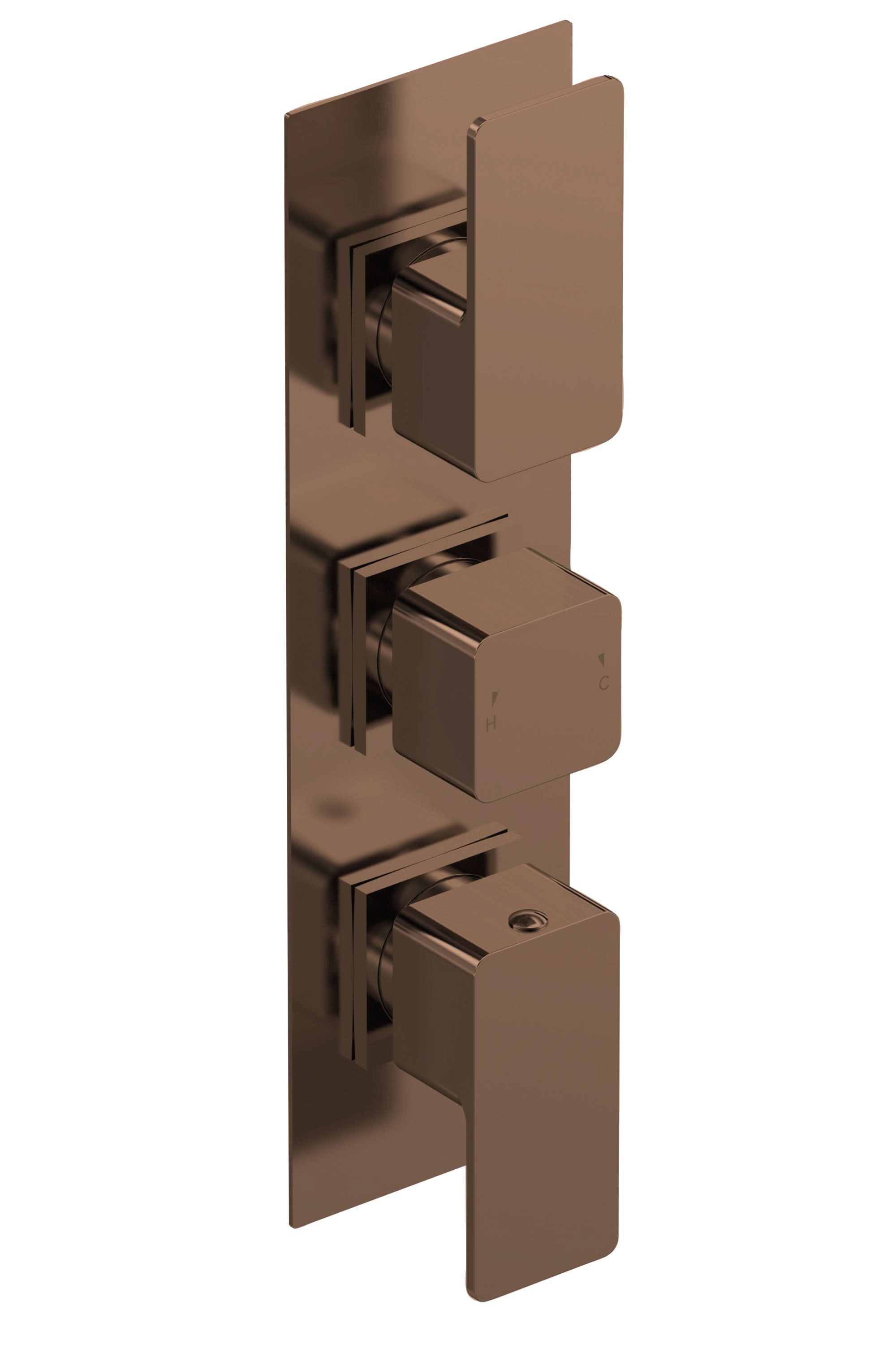 Nuie Windon Triple Thermostatic Concealed Shower Valve with Double Lever Single Handle, Modern Bathroom Fittings in Vertical or Horizontal Installation in Brushed Brass