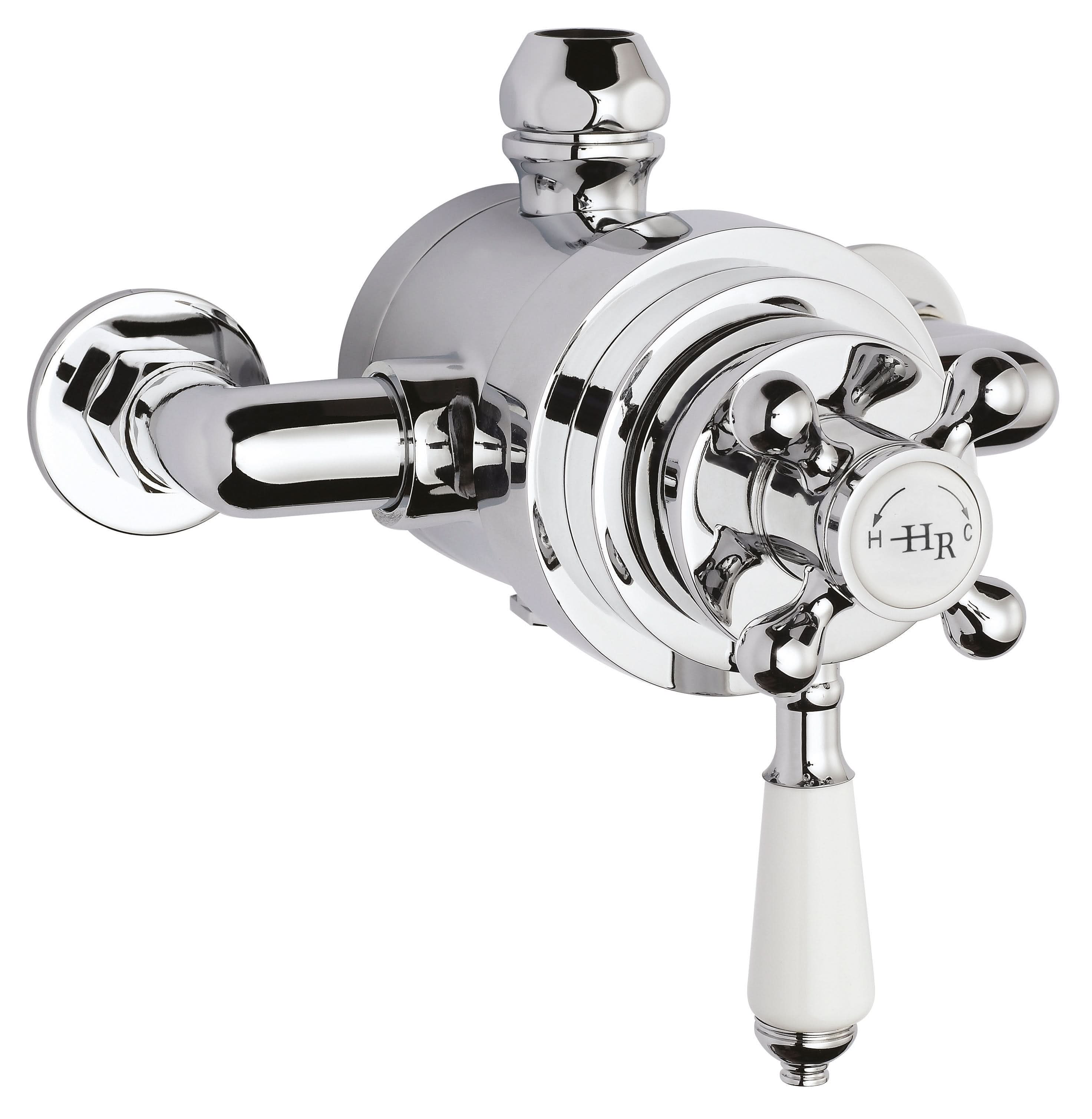 Old London Exposed Dual Shower Valve with Topaz Leverand Crosshead Handle, Thermostatic Bath Shower Mixer in Chrome Finish