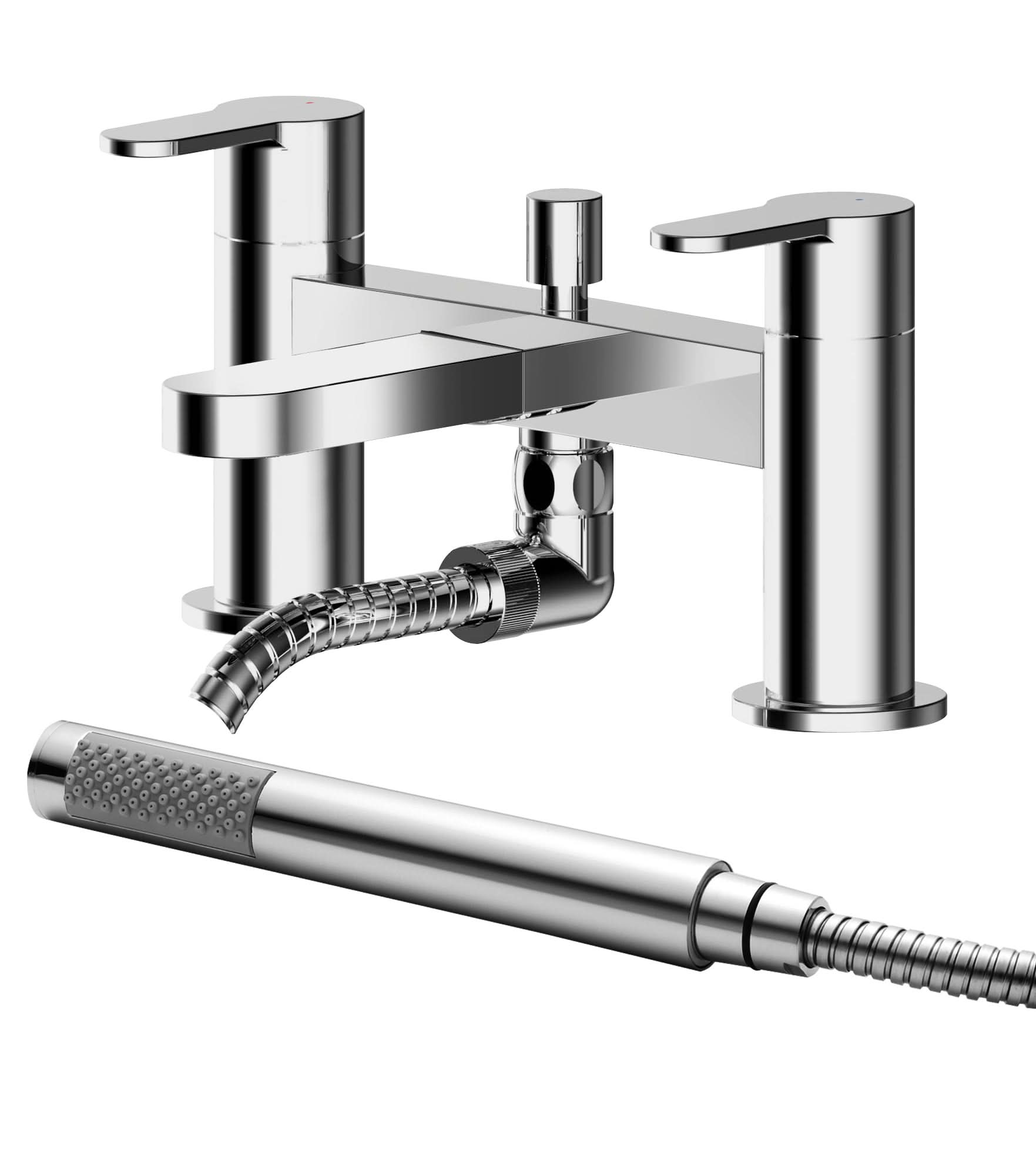 Nuie Arvan Deck Mounted Bath Shower Mixer Tap with Shower Kit - Chrome