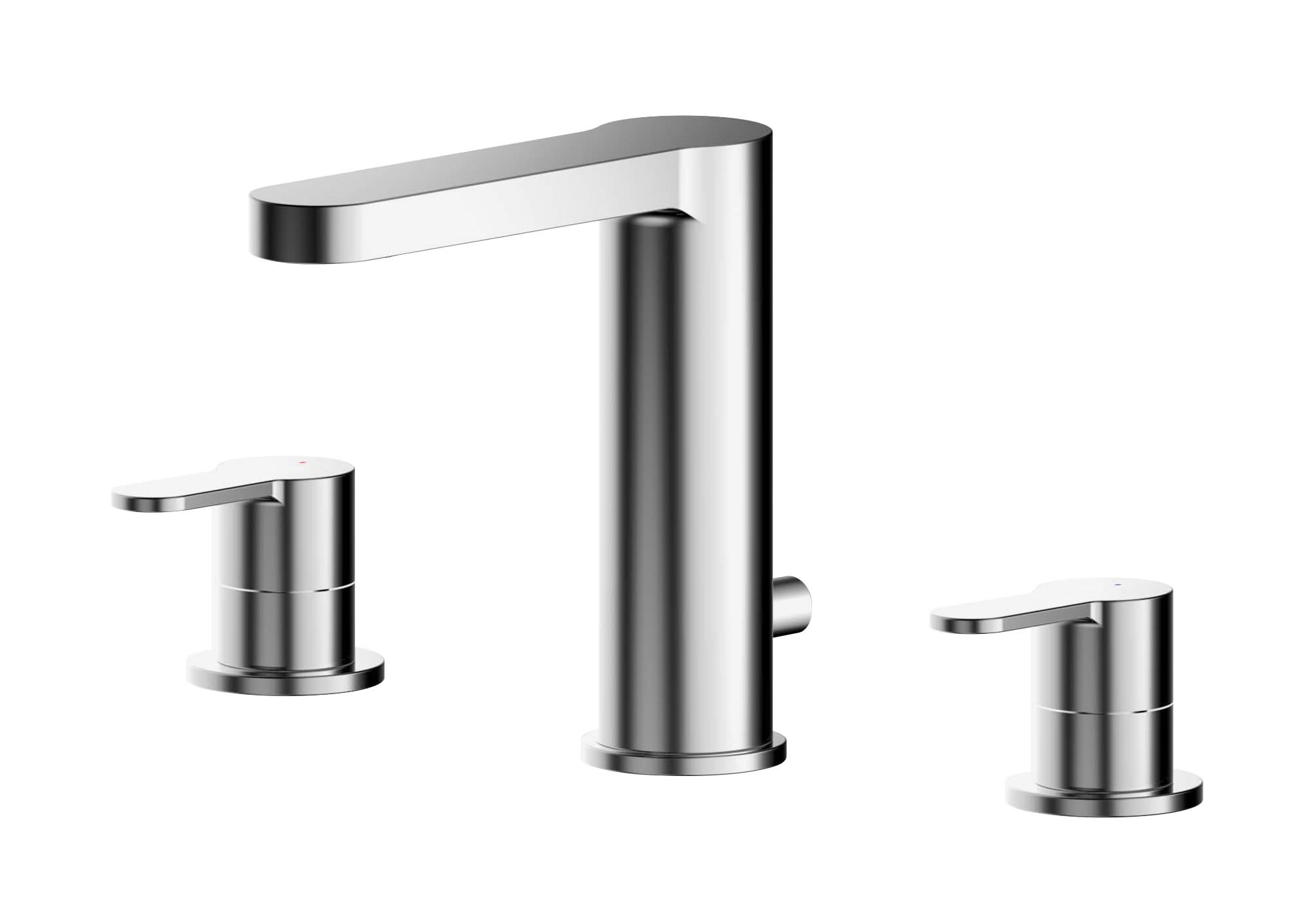 Nuie Arvan 3-Hole Wall Mounted Basin Mixer Tap With Pop Up Waste - Chrome