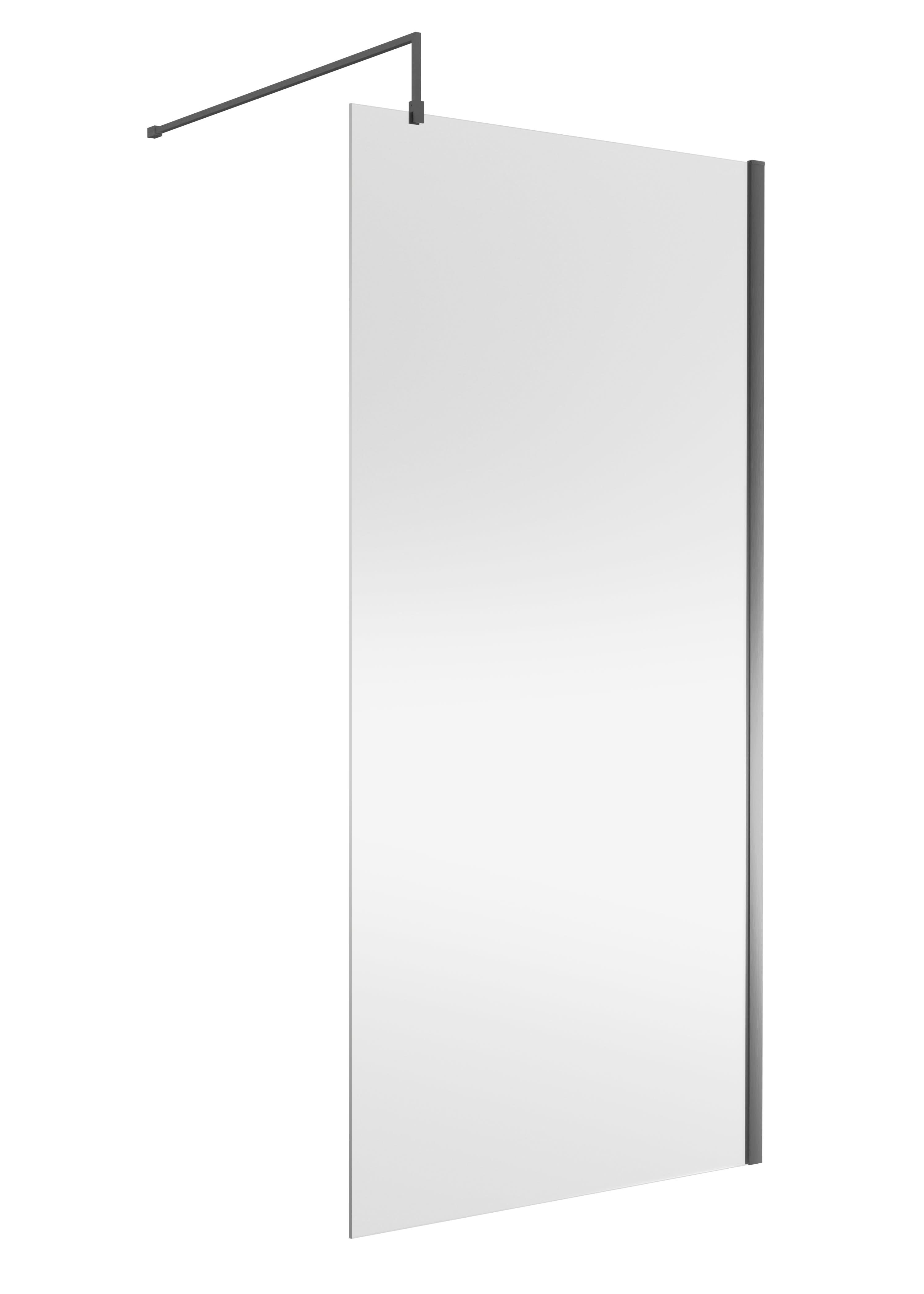 Nuie Wetroom Screen, Durable Toughened Fixed Glass Bathroom Shower Screen with Support Bar in Brushed Pewter, 1000 x 1850mm