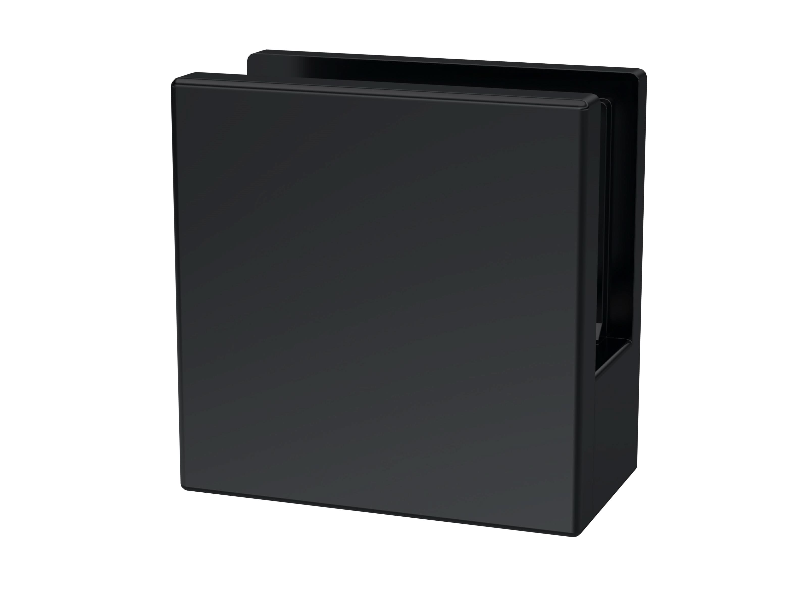 The Nuie Wetroom Screen Foot and Wall Bracket in matt black boasts a sleek, minimalist design—perfect for modern bathrooms and seamlessly complementing contemporary fixtures.